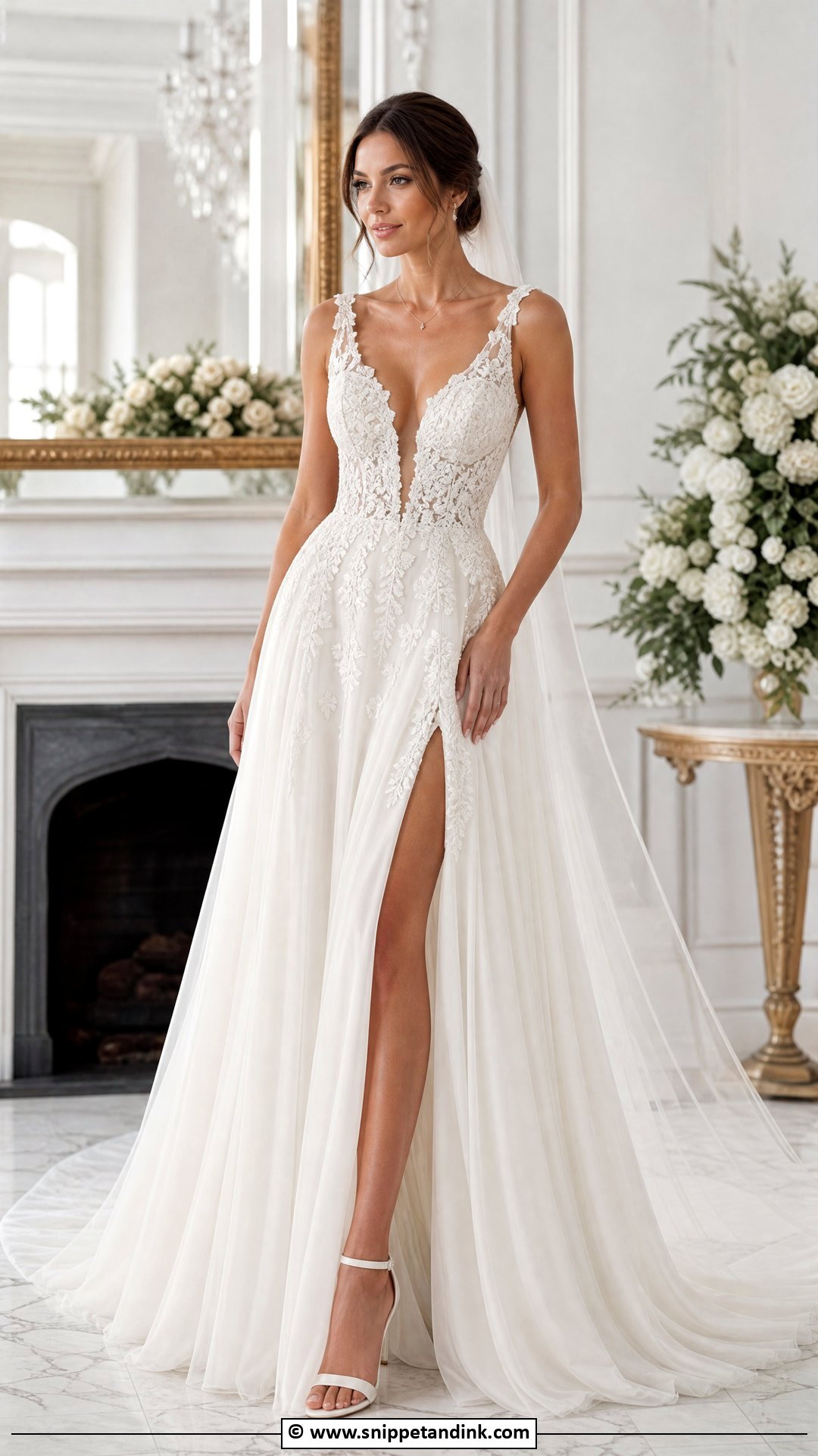 Plunging Neckline Wedding Gown - Snippet and Ink - 35 Latest Wedding Gowns