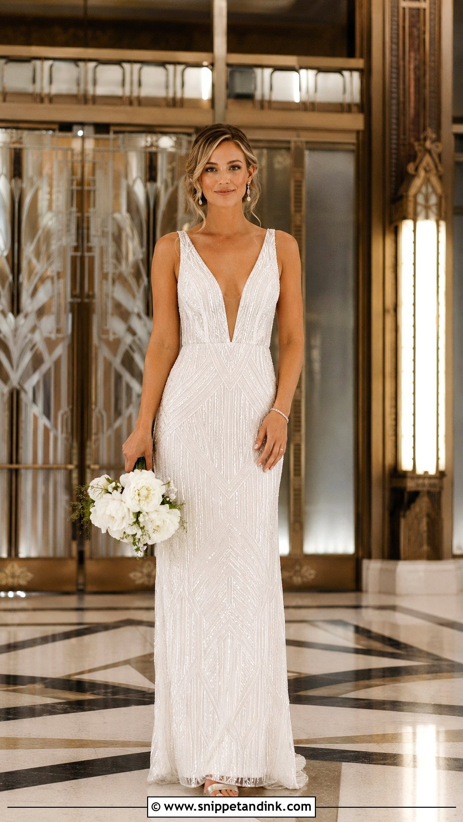Plunging V Neck 1920s Wedding Dress - Snippet and Ink - 20 1920s Inspired Wedding Dress Ideas