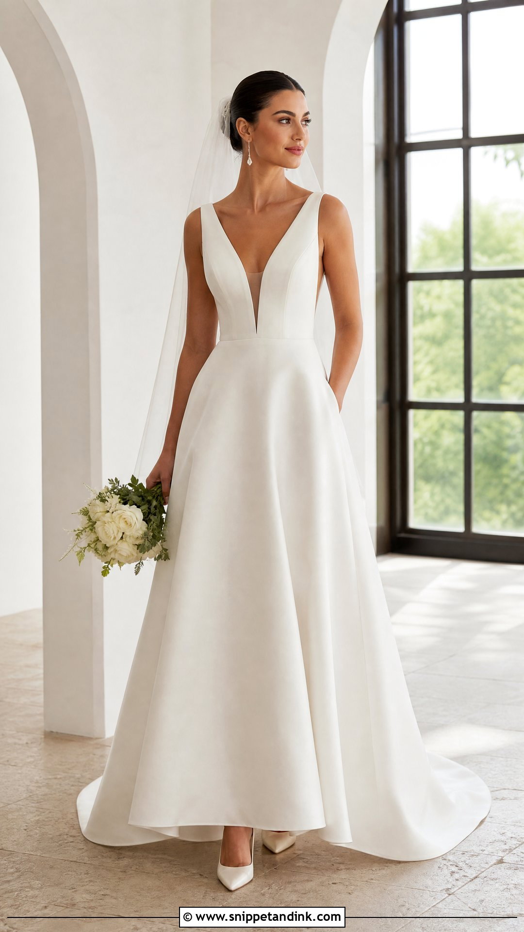 Plunging V Neck A Line Wedding Dress - Snippet and Ink - 20 Small Chest Wedding Dress Ideas