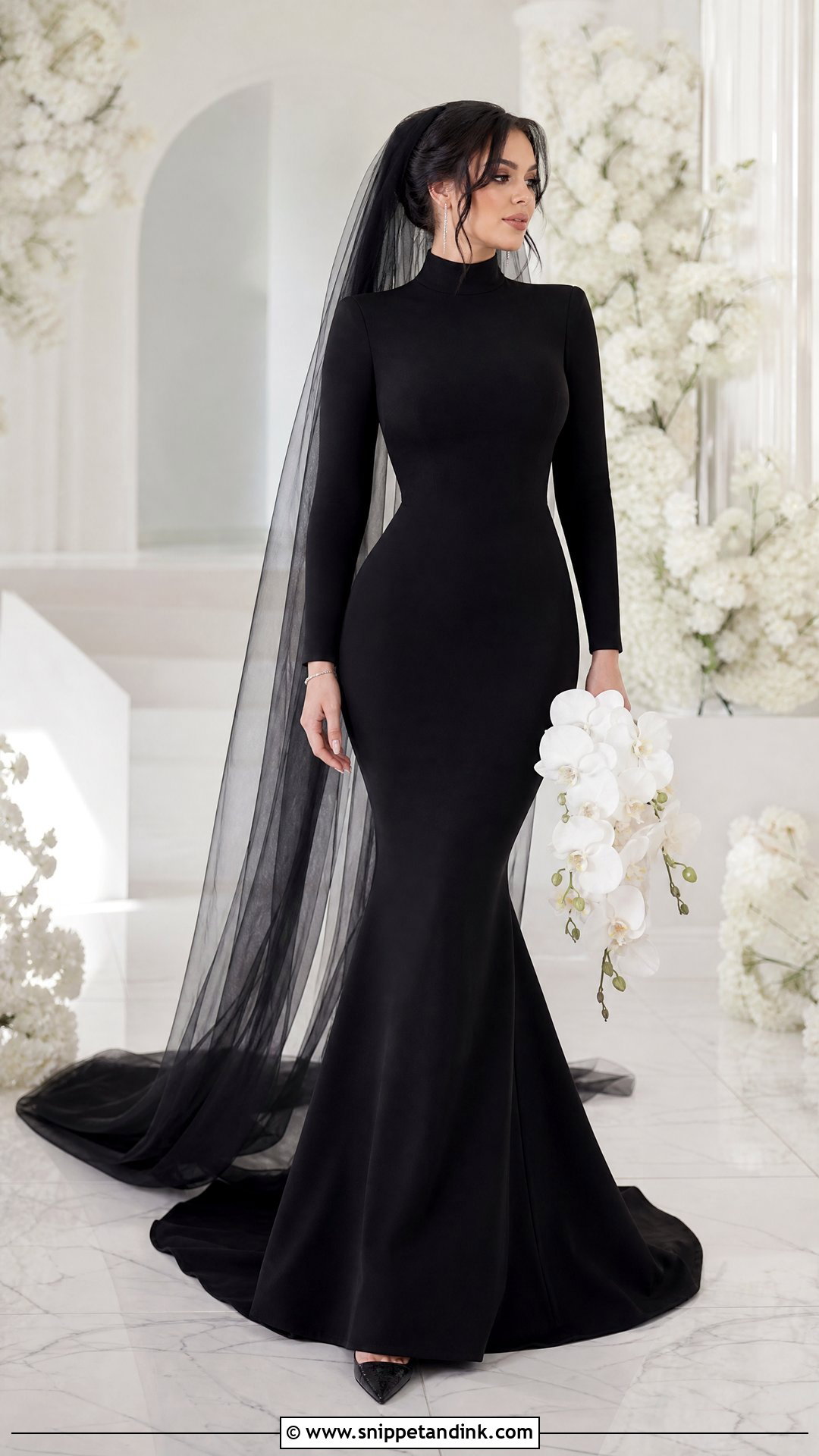 Plunging V Neck Black Mermaid Wedding Dress - Snippet and Ink - 25 Black Mermaid Wedding Dress Ideas