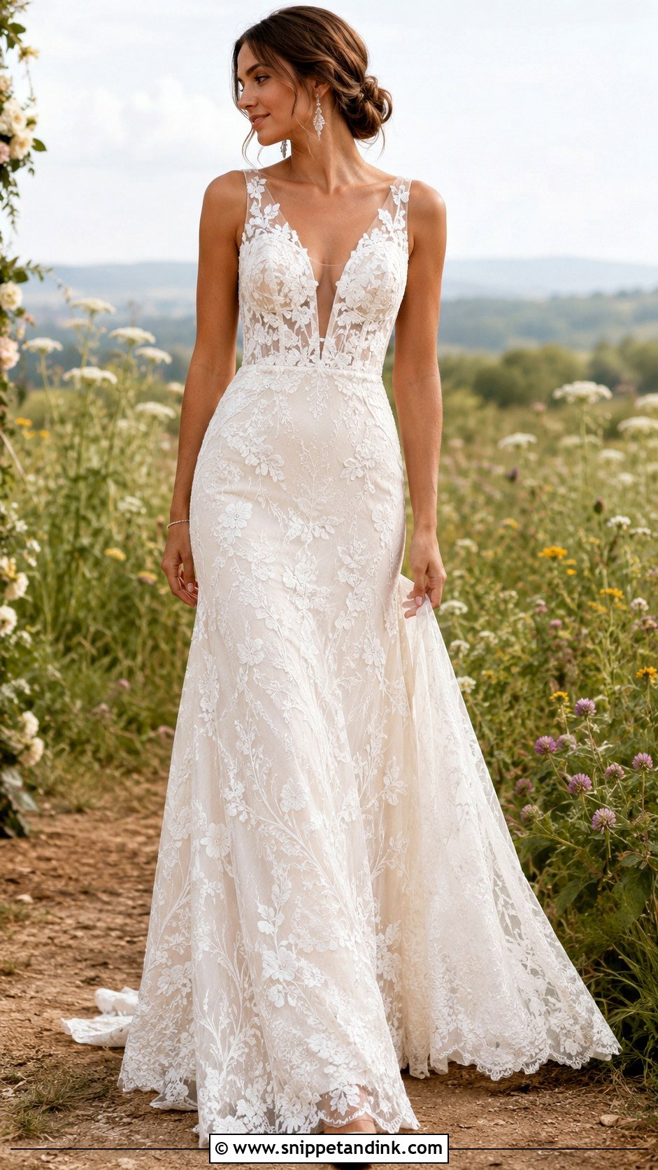 Plunging V Neck Boho Mermaid Wedding Dress - Snippet and Ink - 20 Boho Mermaid Wedding Dress Ideas