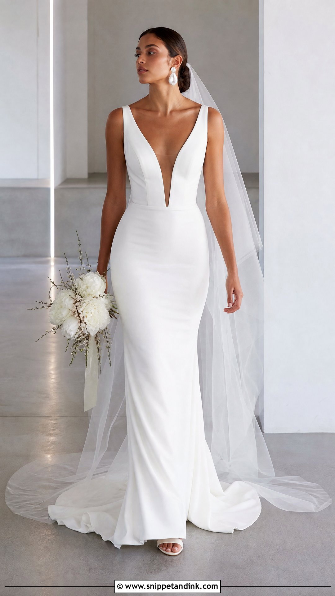 Plunging V Neck Bridal Gown - Snippet and Ink - 20 V Neck Bridal Gown Ideas