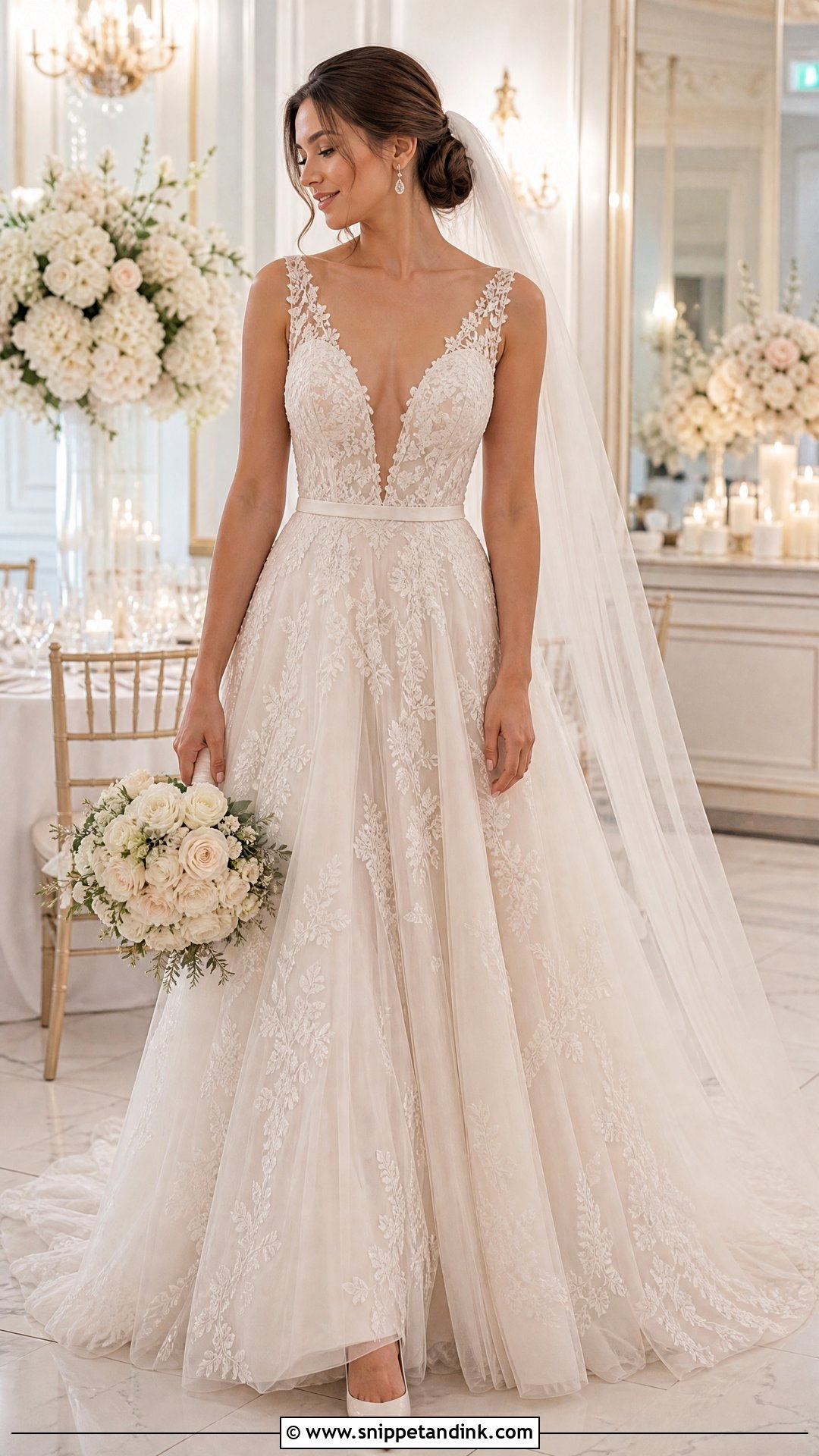 Plunging V Neck Lace Wedding Dress - Snippet and Ink - 20 Zuhair Murad Bridal Elie Saab Wedding Dresses