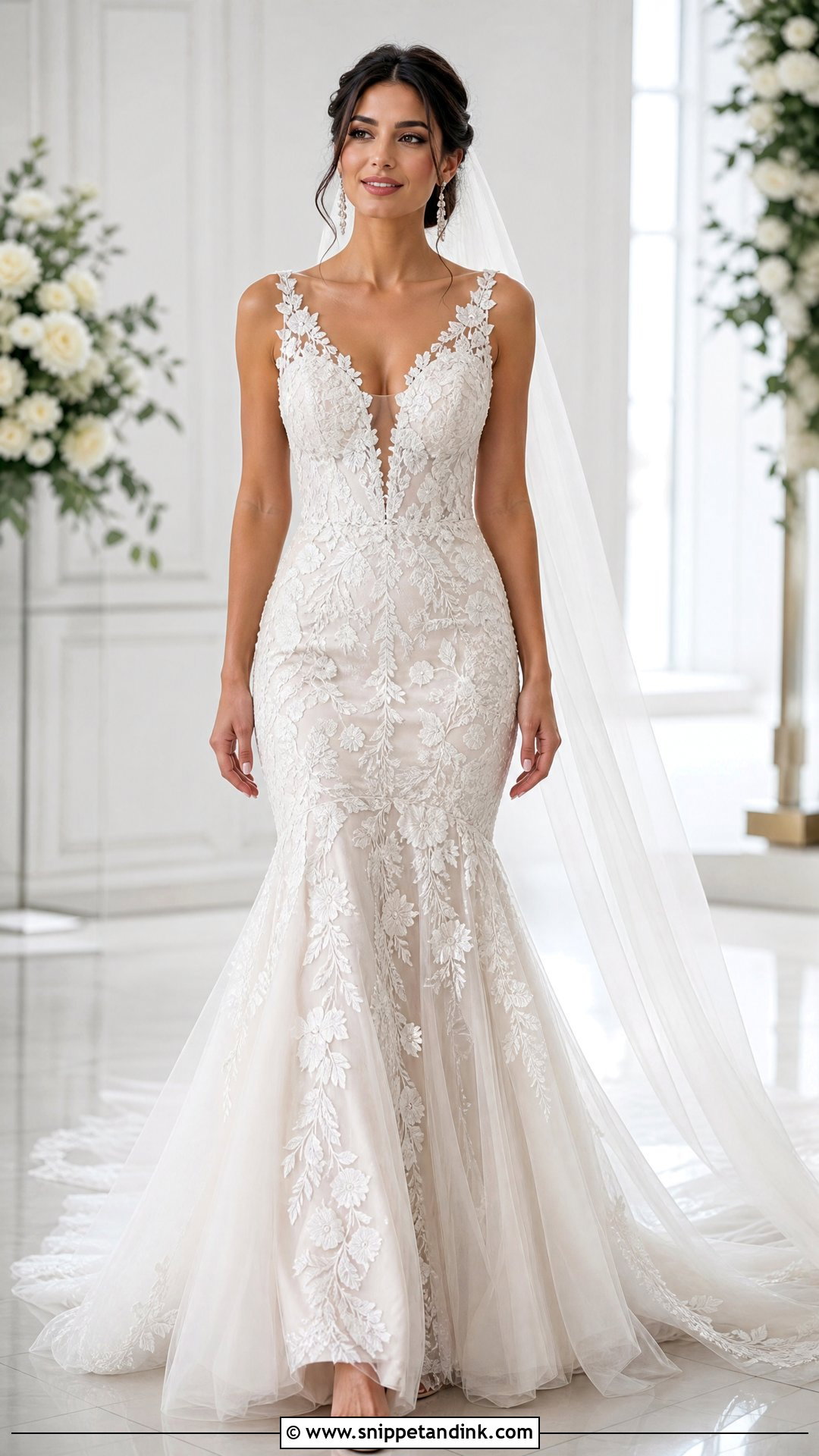 Plunging V Neck Mermaid Wedding Dress - Snippet and Ink - 20 Mermaid Cut Wedding Dress Ideas