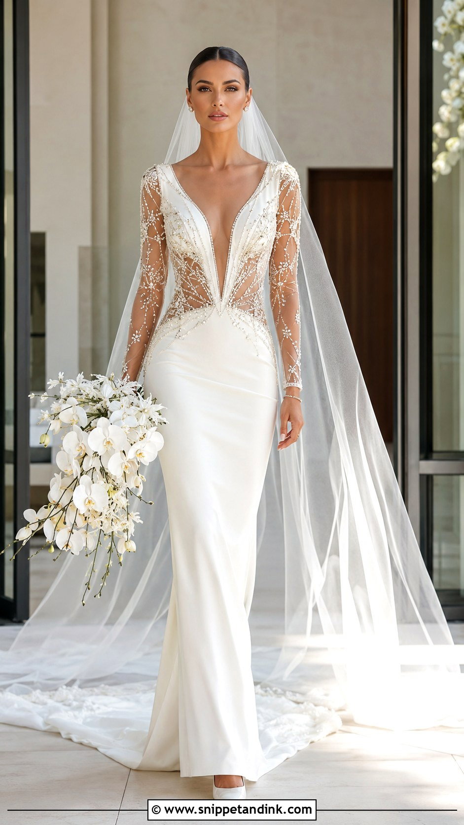 Plunging V Neck Wedding Dress - Snippet and Ink - 20 Fitted Elegant Wedding Dresses