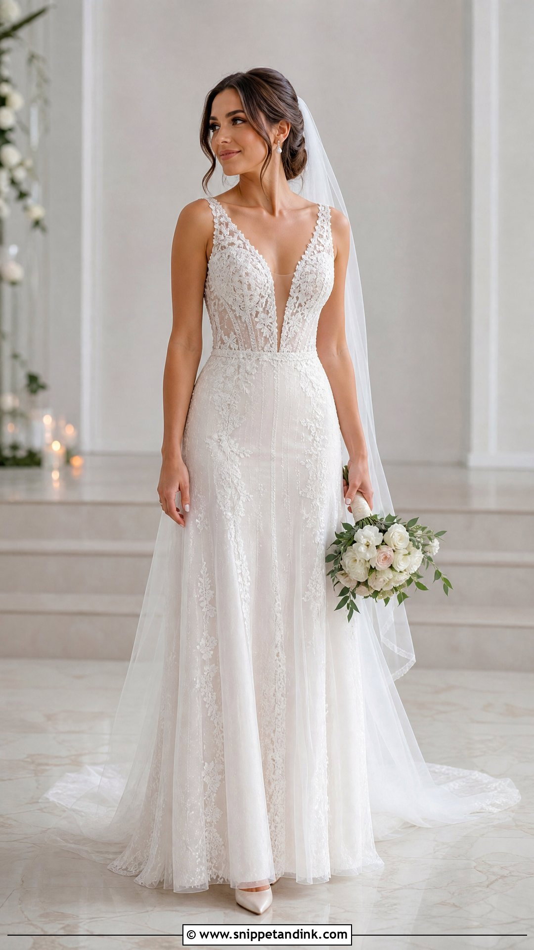 Plunging V Neck Wedding Dress - Snippet and Ink - 20 Petite Bride Wedding Dress Ideas