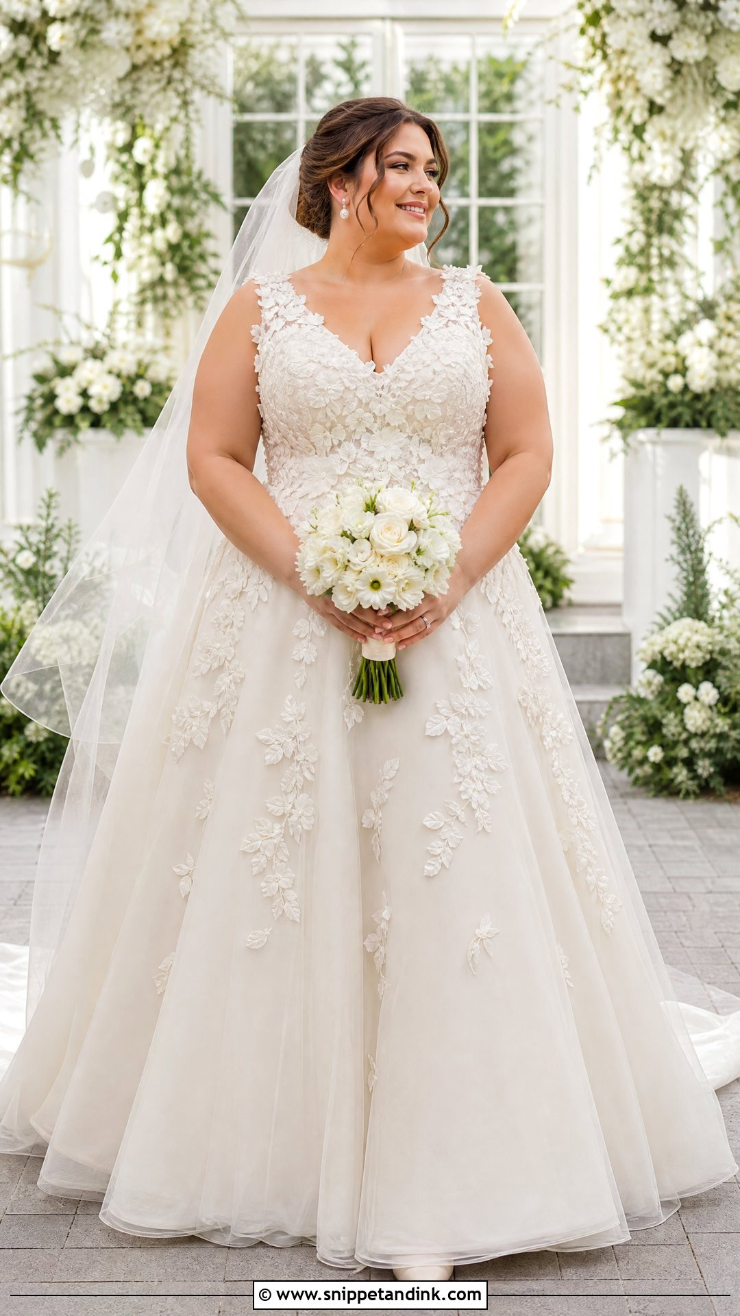 Plus Size 3D Floral A Line Wedding Dress - Snippet and Ink - 20 Plus Size a Line Wedding Dresses