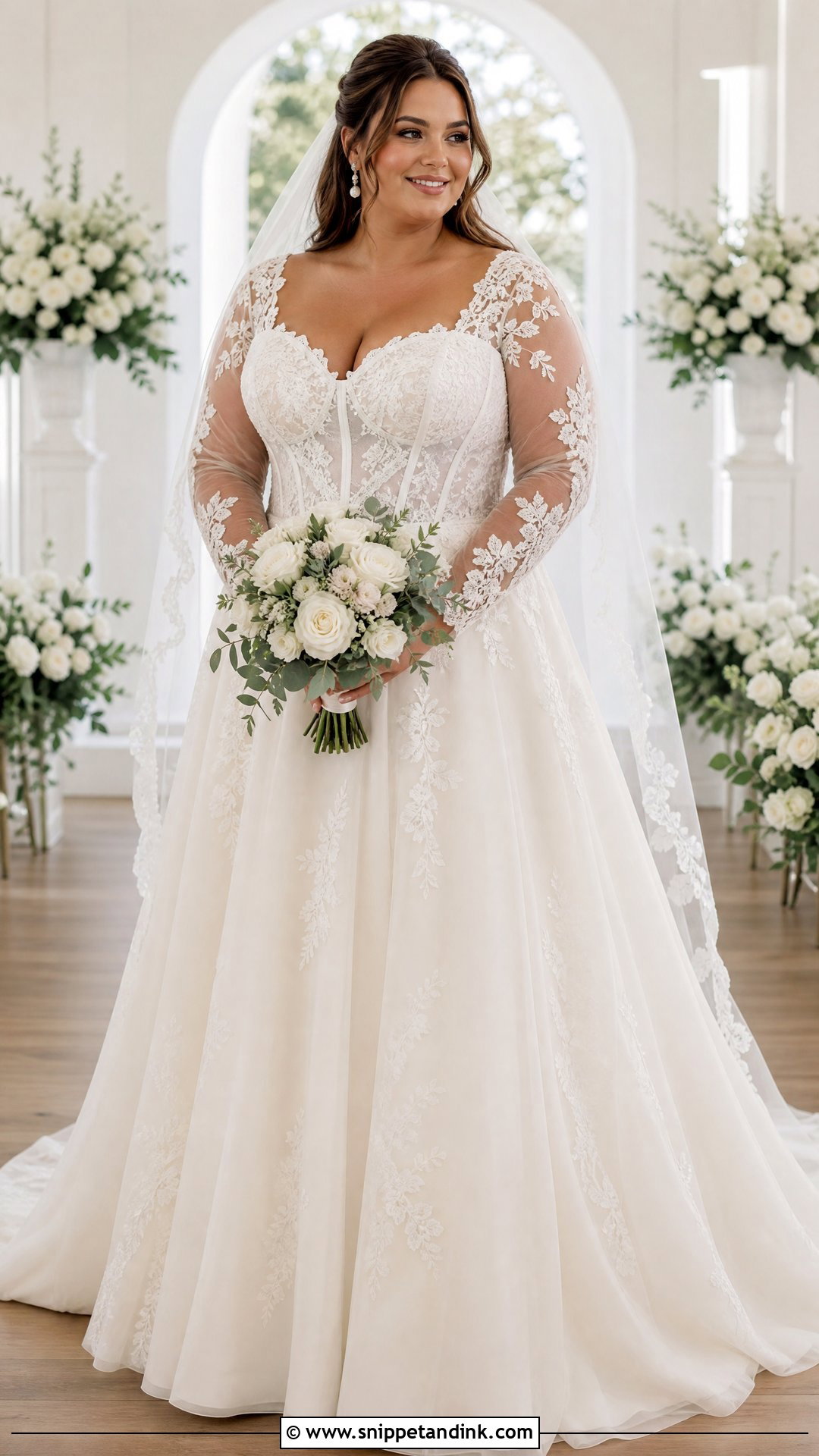 Plus Size A Line Corset Wedding Dress With Lace Sleeves - Snippet and Ink - 20 Timeless Corset Wedding Dress Ideas