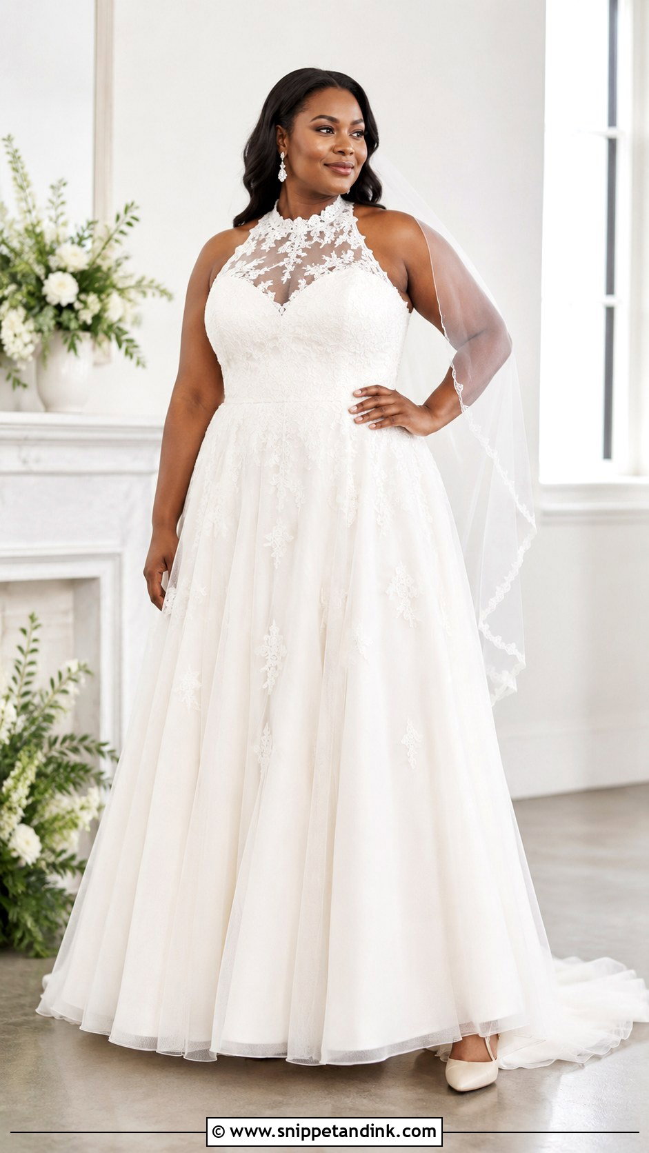 Plus Size A Line High Neck Wedding Gown - Snippet and Ink - 20 High Neck Wedding Gown Ideas