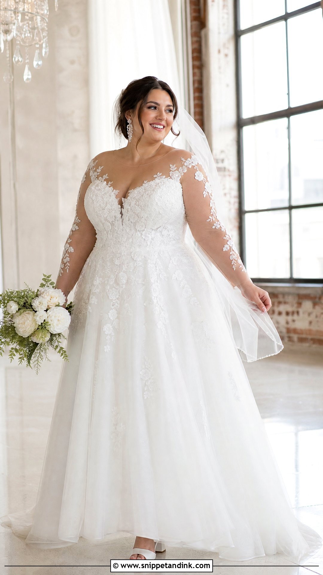 Plus Size A Line Illusion Sleeve Wedding Dress - Snippet and Ink - 20 Illusion Sleeve Wedding Dress Ideas
