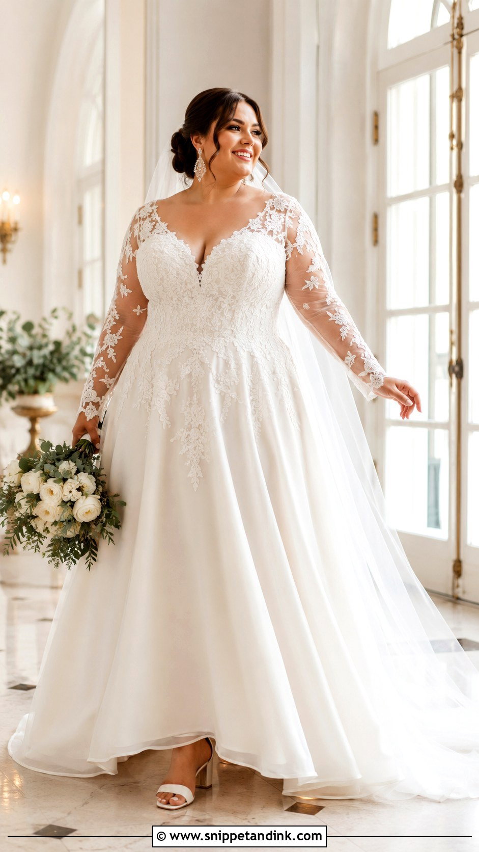 Plus Size A Line Long Sleeve Bridal Gown - Snippet and Ink - 20 Long Sleeve Bridal Gown Ideas