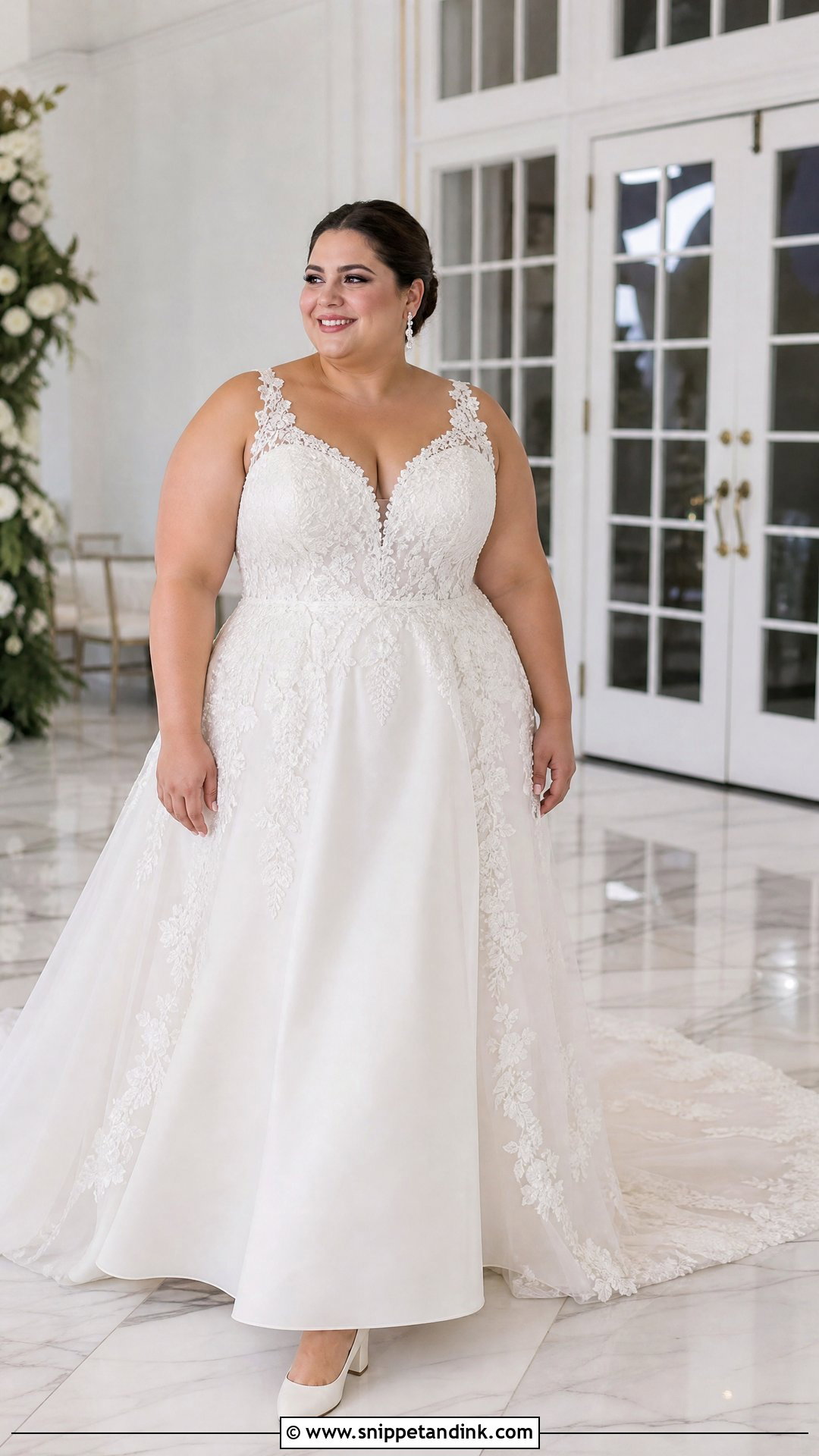 Plus Size A Line Wedding Dress With Detachable Lace Train - Snippet and Ink - 20 Wedding Dress with Detachable Train Ideas