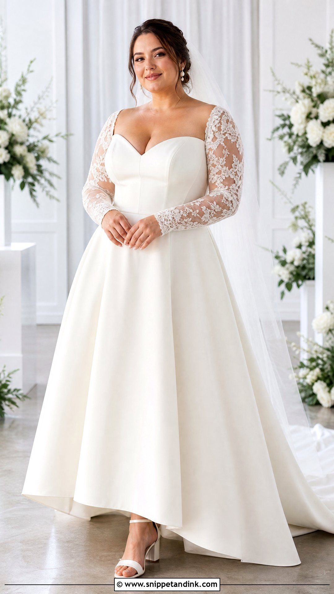 Plus Size A Line Wedding Dress With Detachable Sleeves - Snippet and Ink - 20 Plus Size a Line Wedding Dresses