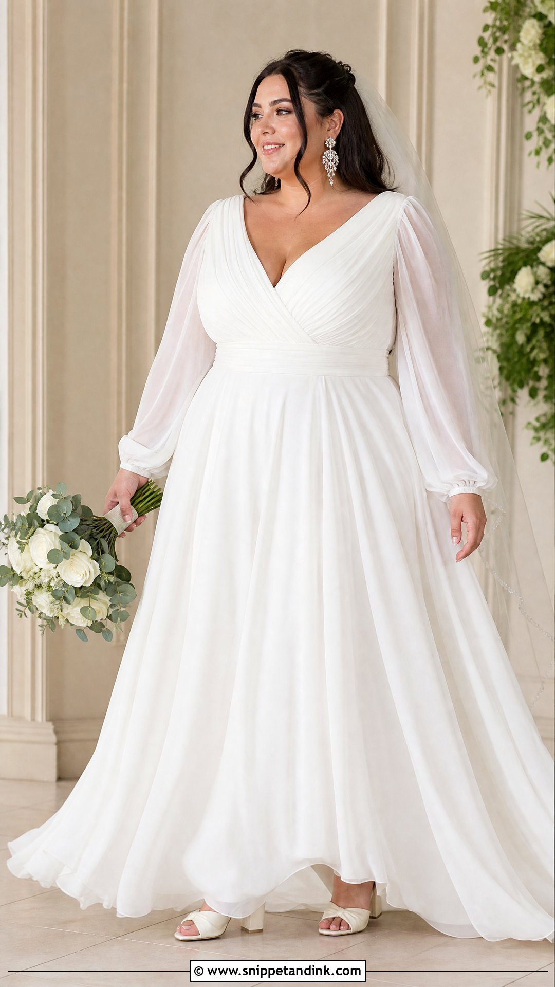Plus Size A Line Wedding Dress With Flowy Sleeves - Snippet and Ink - 20 Wedding Dresses Flowy Sleeves