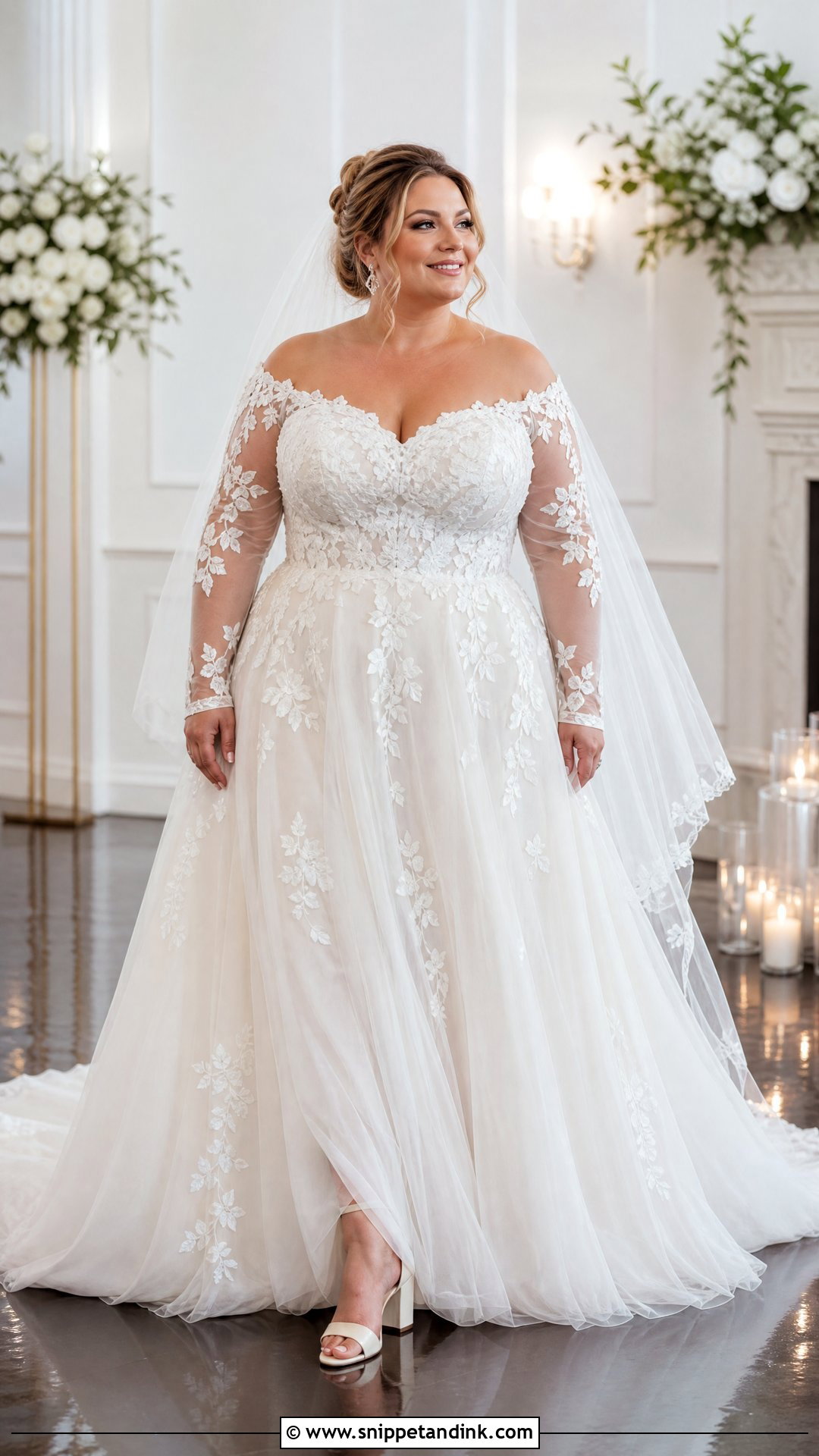 Plus Size A Line Wedding Dress With Illusion Sleeves - Snippet and Ink - 20 Wedding Dresses Off the Shoulder Sleeves