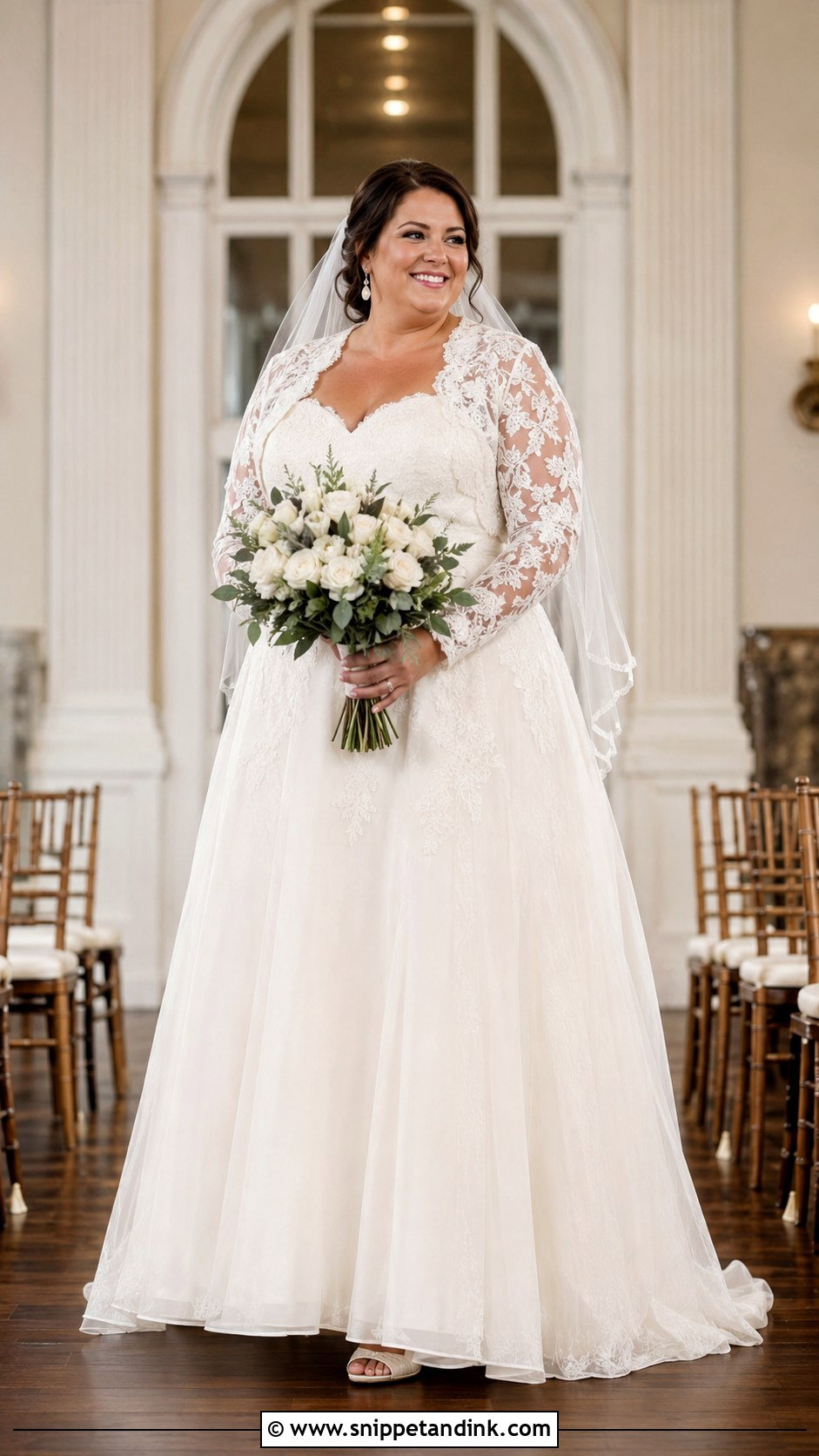 Plus Size A Line Wedding Dress With Lace Jacket - Snippet and Ink - 20 Decent Wedding Dresses