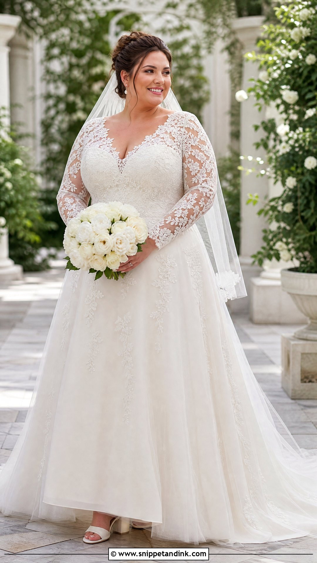 Plus Size A Line Wedding Dress With Long Lace Sleeves - Snippet and Ink - 20 Plus Size Wedding Dress with Sleeves