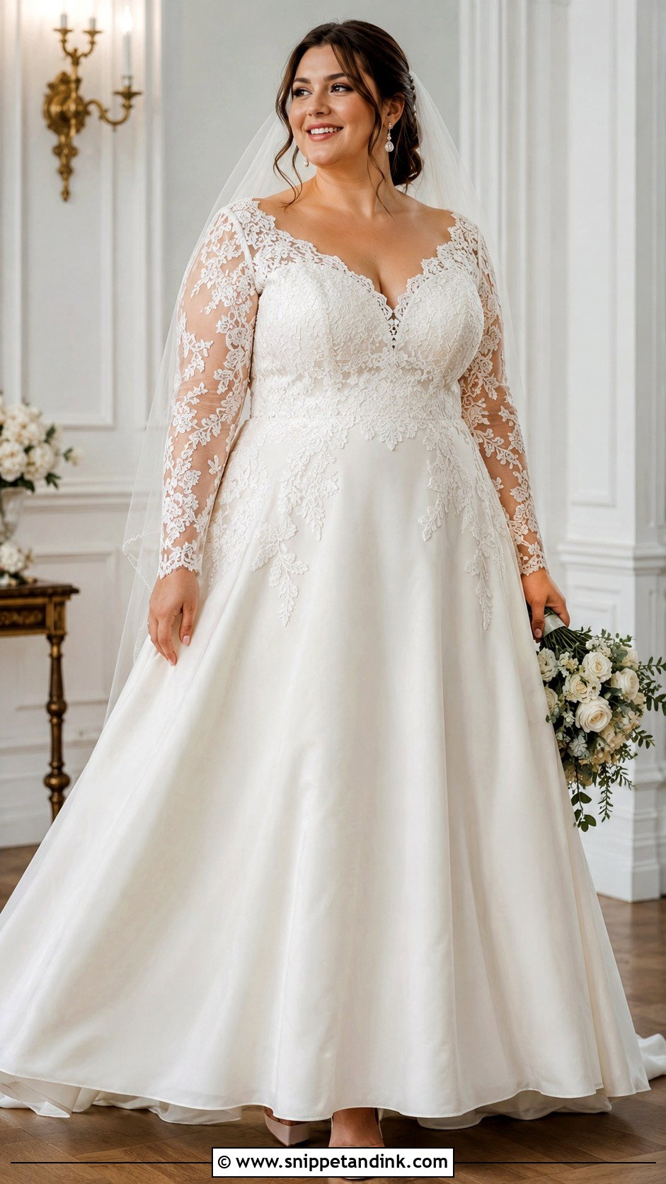 Plus Size A Line Wedding Dress With Long Sleeves - Snippet and Ink - 25 Plus Size Wedding Dresses with Sleeves