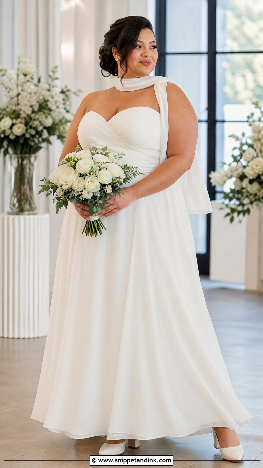 Plus Size A Line Wedding Dress With Neck Scarf - Snippet and Ink - 25 Neck Scarf Wedding Dress Ideas