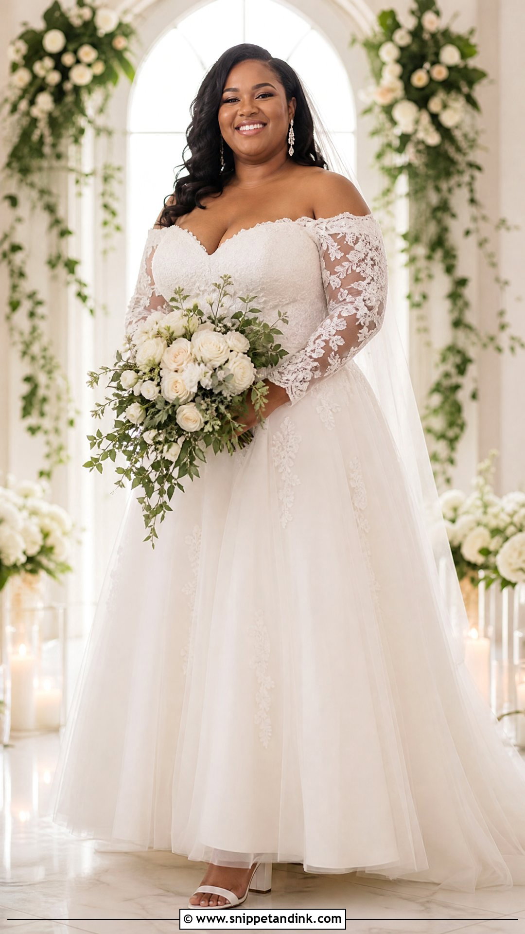 Plus Size A Line Wedding Dress With Off Shoulder Sleeves - Snippet and Ink - 20 Wedding Dress with Sleeves Off Shoulder