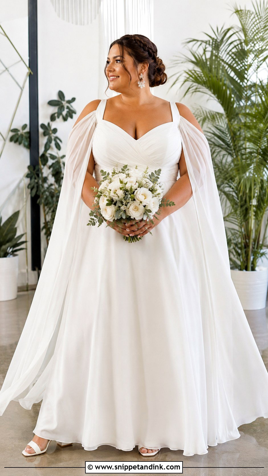 Plus Size A Line Wedding Gown With Detachable Cape Sleeves - Snippet and Ink - 20 2 Way Wedding Gown Ideas