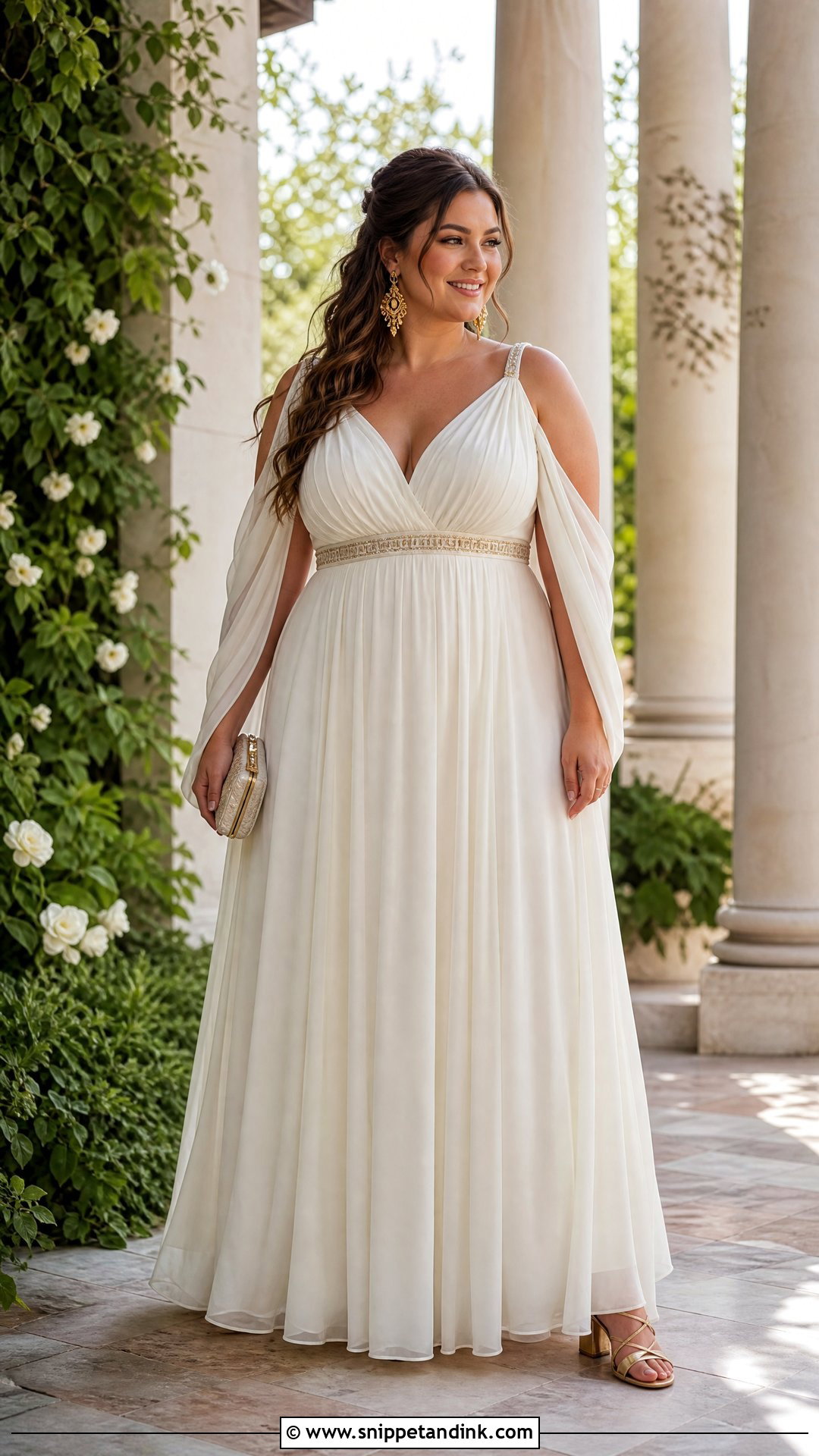 Plus Size Ancient Greek Wedding Dress With Draped Sleeves - Snippet and Ink - 25 Ancient Greek Wedding Dress Ideas
