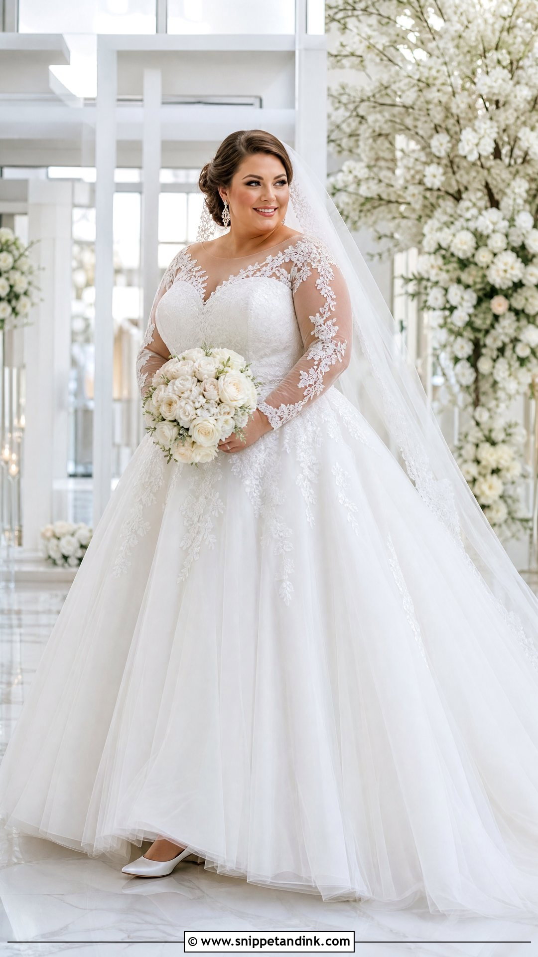 Plus Size Ball Gown Wedding Dress With Illusion Sleeves - Snippet and Ink - 20 Plus Size Wedding Dress with Sleeves