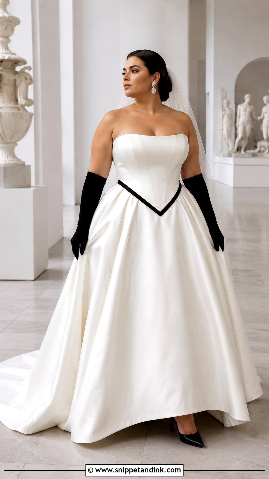 Plus Size Basque Waist Black And White Gown - Snippet and Ink - 20 Basque Waist Wedding Dress Plus Size Ideas