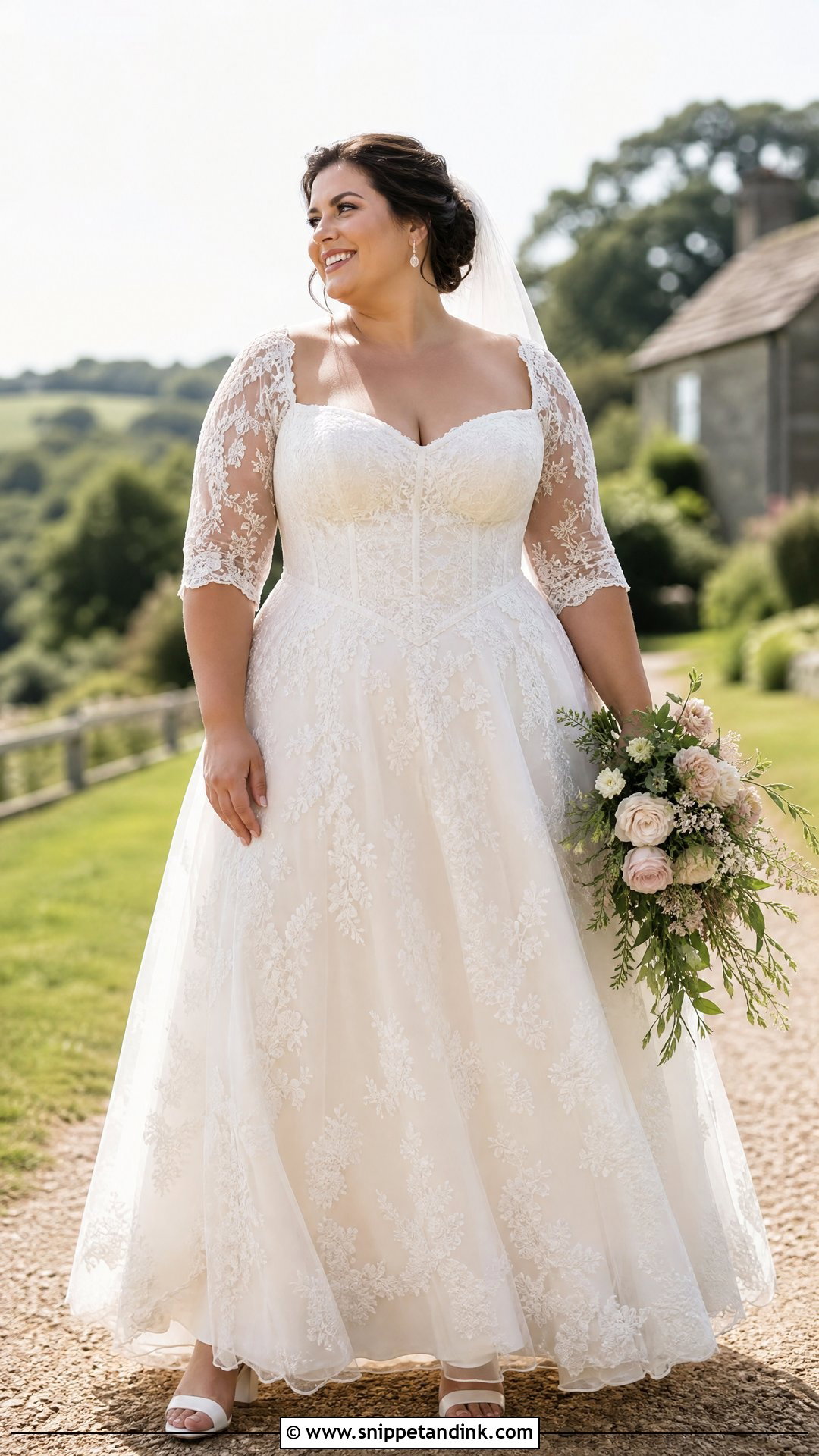 Plus Size Basque Waist Cottage Wedding Dress - Snippet and Ink - 25 Cottage Wedding Dress Ideas