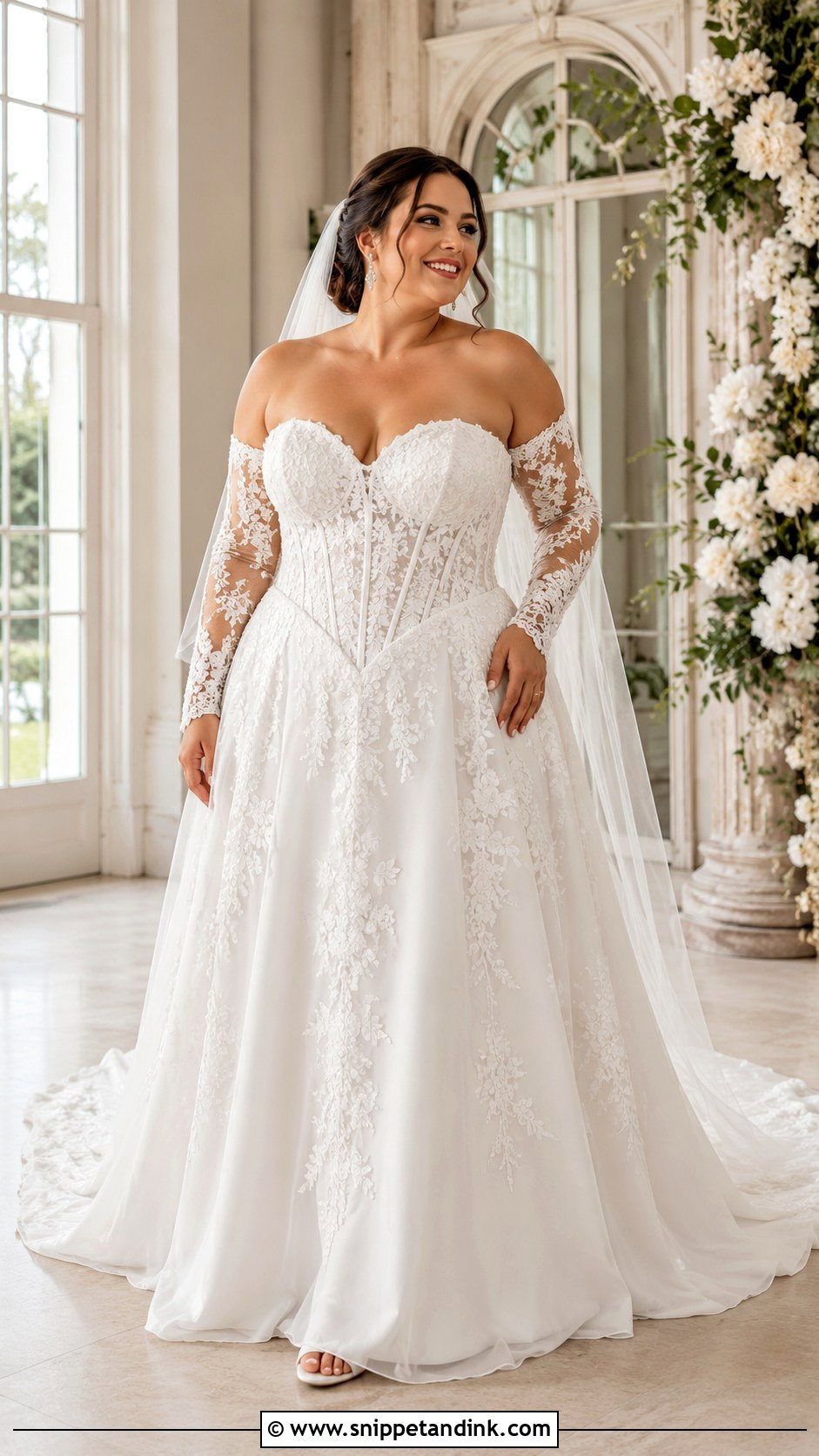 Plus Size Basque Waist Dress With Detachable Sleeves - Snippet and Ink - 20 Basque Waist Wedding Dress Plus Size Ideas