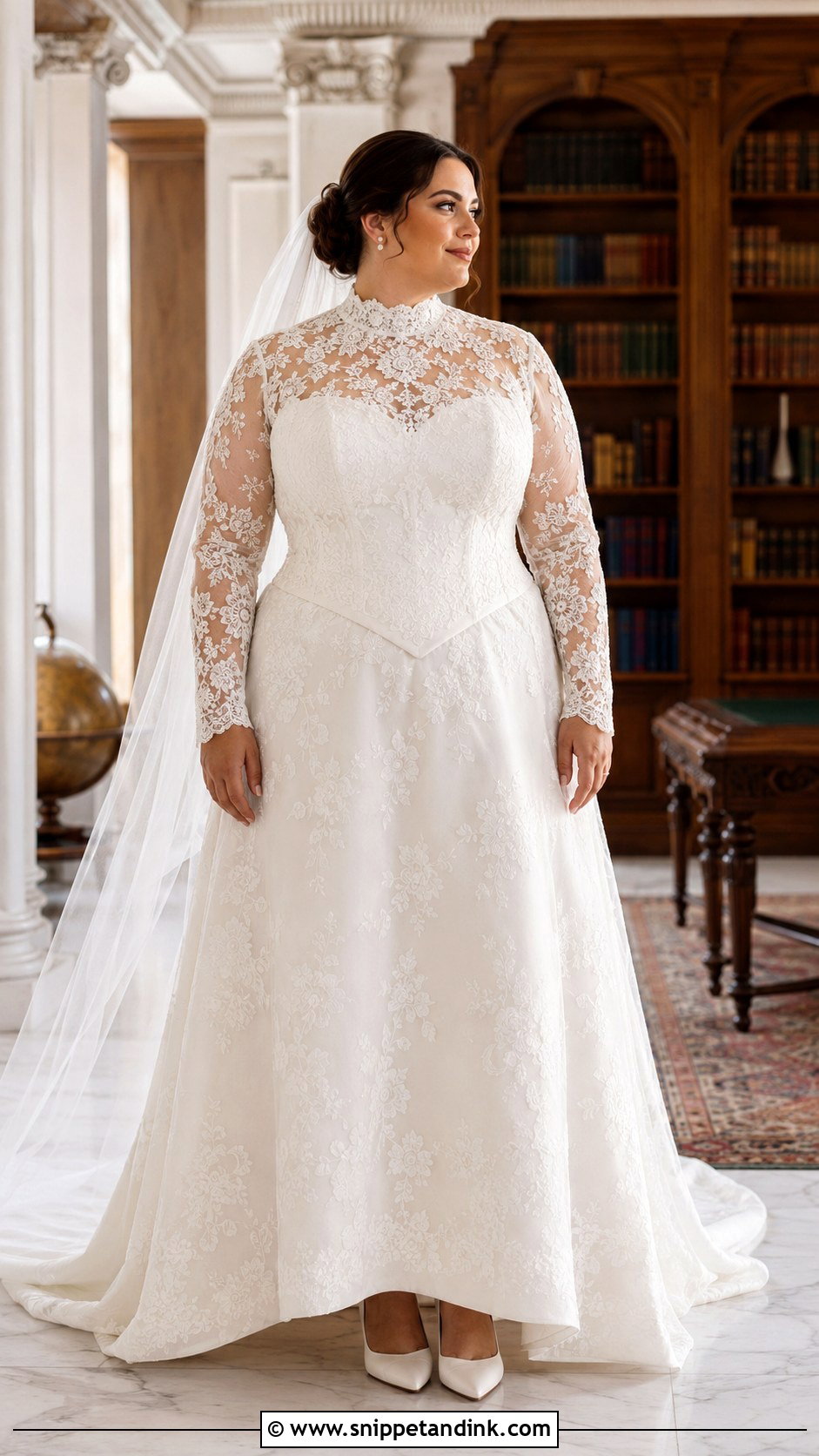 Plus Size Basque Waist High Neck Lace Dress - Snippet and Ink - 20 Basque Waist Wedding Dress Plus Size Ideas