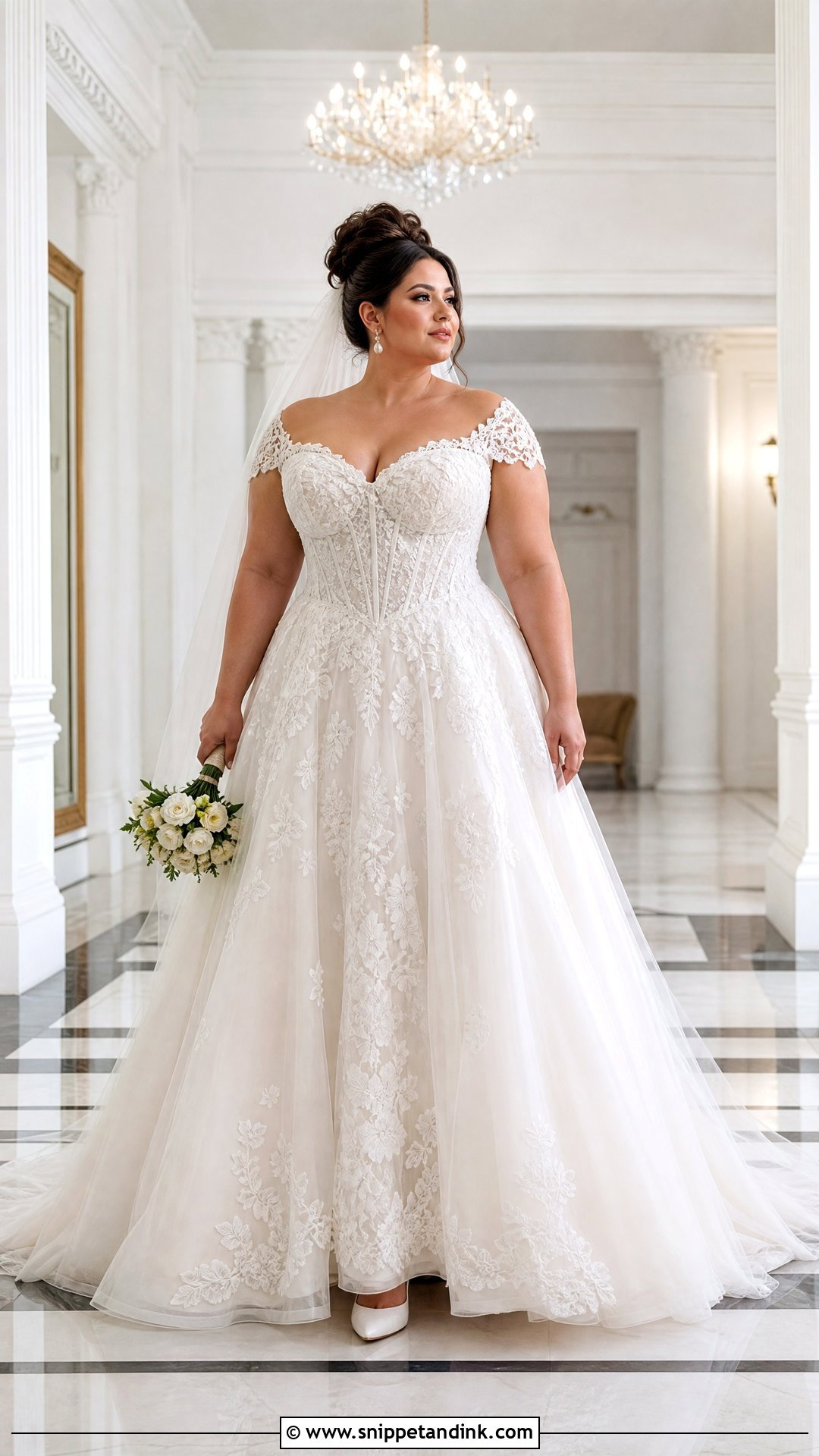 Plus Size Basque Waist Lace Wedding Dress - Snippet and Ink - 20 Plus Size Lace Wedding Dress Ideas
