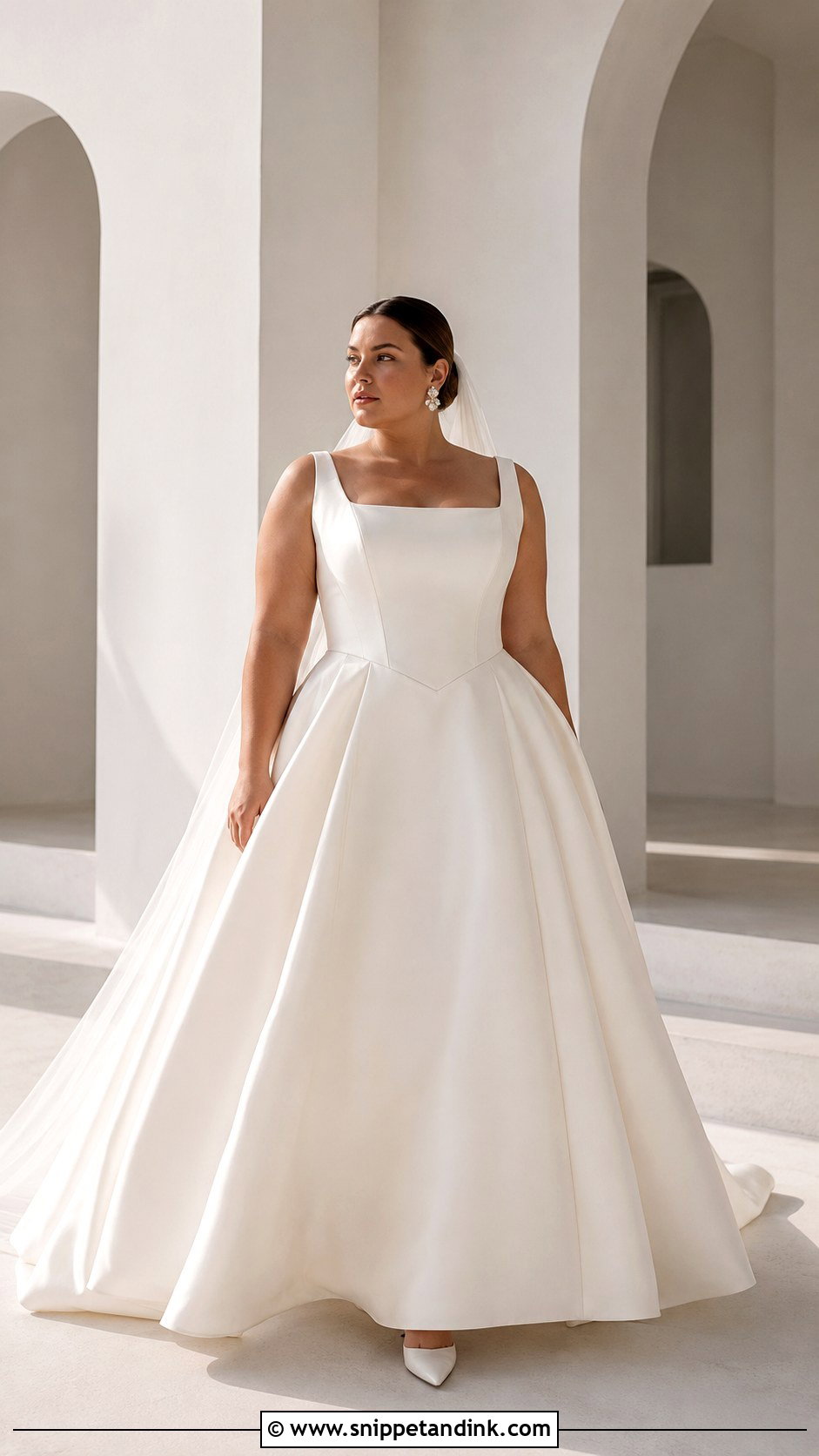 Plus Size Basque Waist Minimalist Square Neck Gown - Snippet and Ink - 20 Basque Waist Wedding Dress Plus Size Ideas