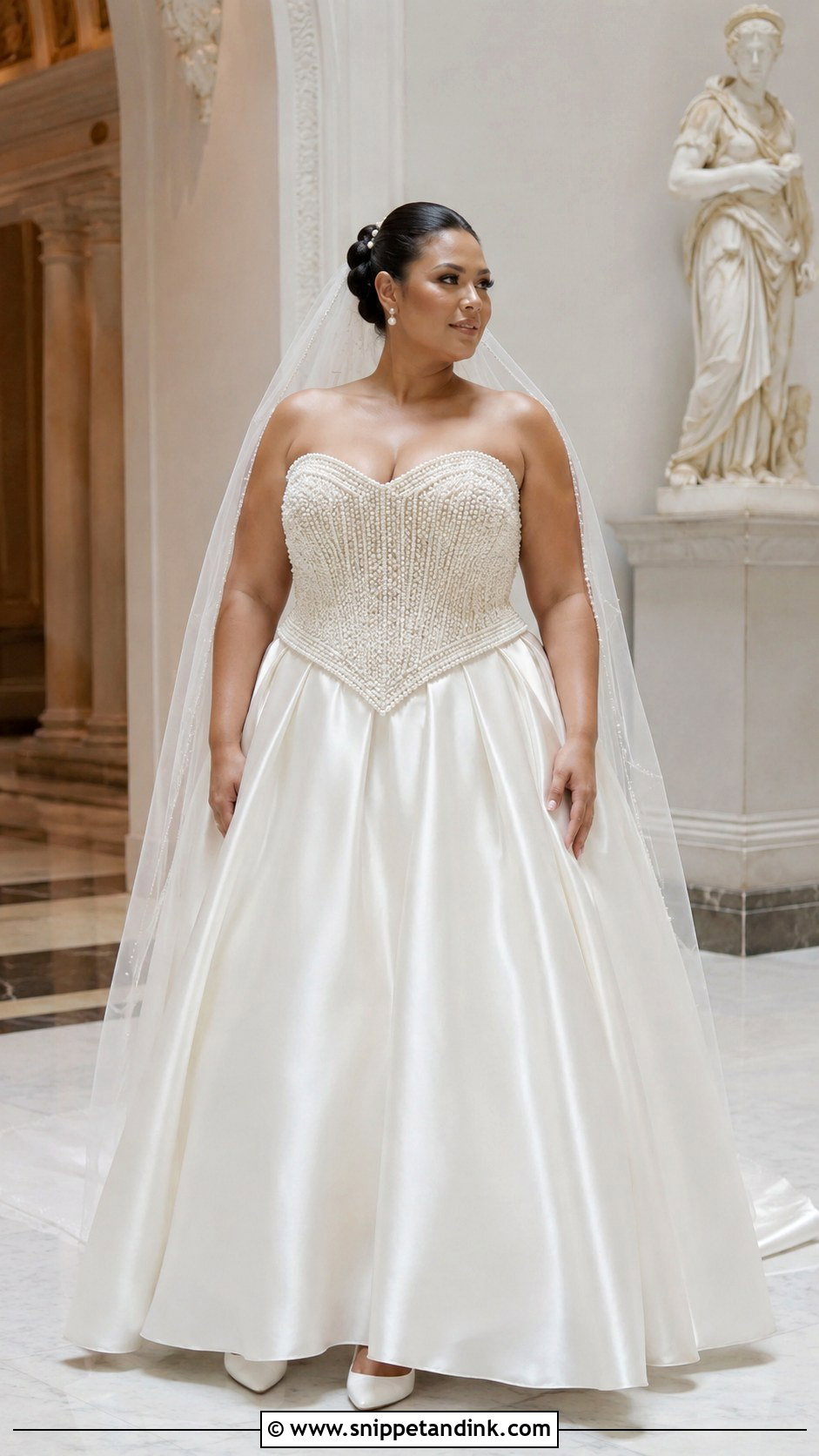 Plus Size Basque Waist Pearl Beaded Gown - Snippet and Ink - 20 Basque Waist Wedding Dress Plus Size Ideas