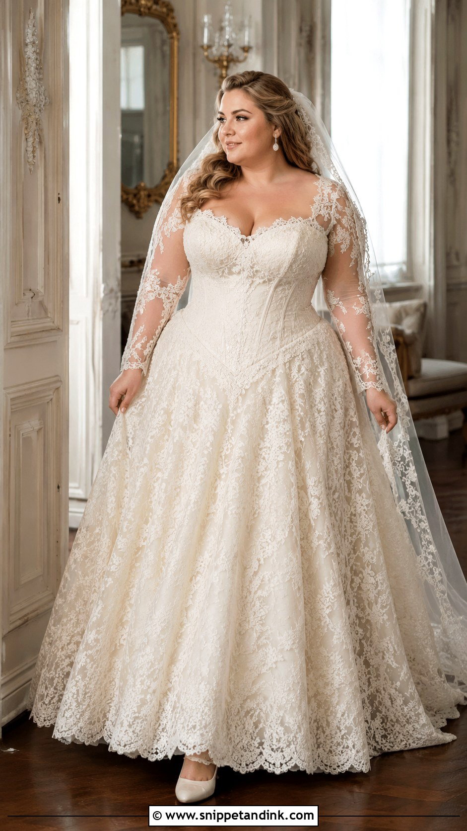 Plus Size Basque Waist Vintage Lace Gown - Snippet and Ink - 20 Basque Waist Wedding Dress Plus Size Ideas