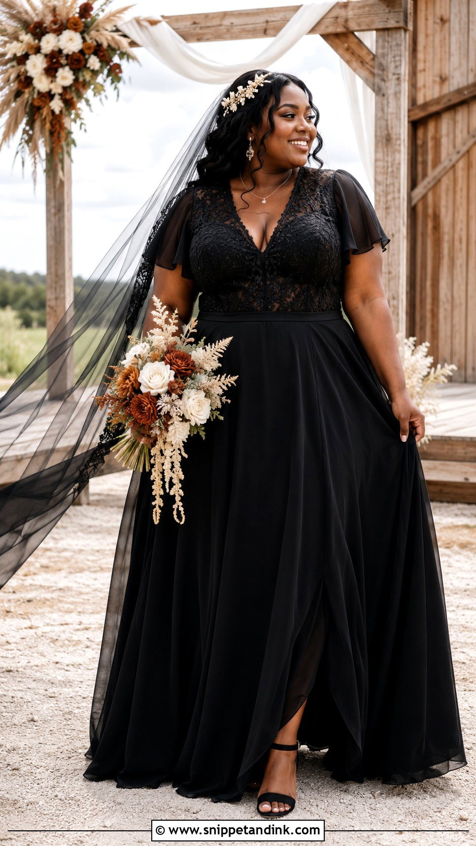 Plus Size Black Boho Wedding Dress - Snippet and Ink - 20 Boho Black Wedding Dress Ideas