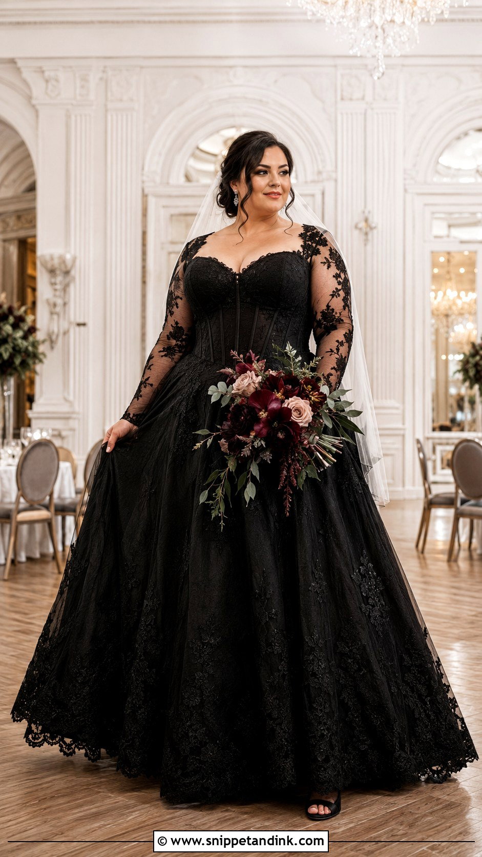 Plus Size Black Corset A Line Wedding Dress - Snippet and Ink - 20 Black Goth Wedding Dress Ideas
