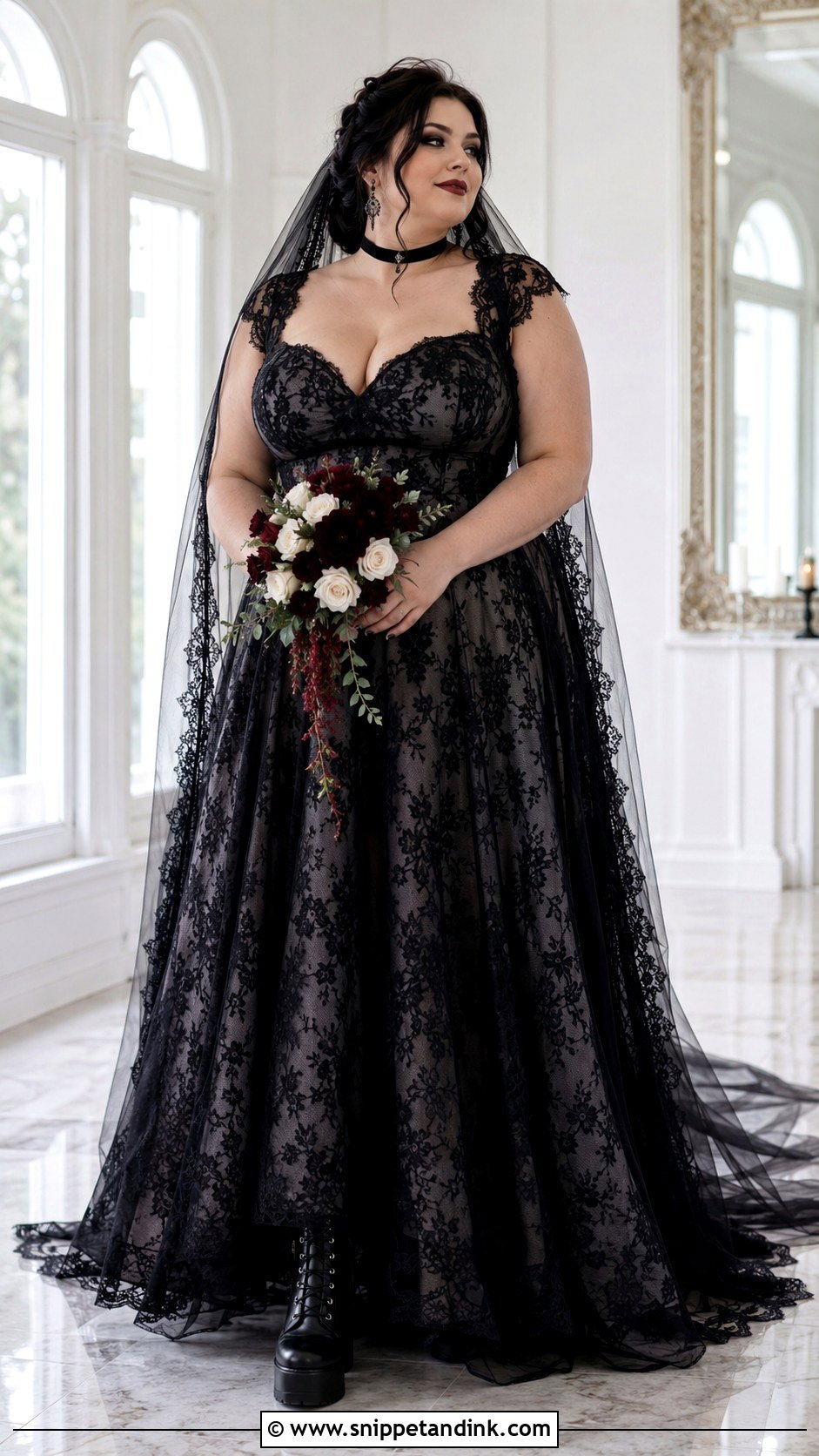Plus Size Black Lace Emo Bride Outfit - Snippet and Ink - 20 Emo Bride Ideas