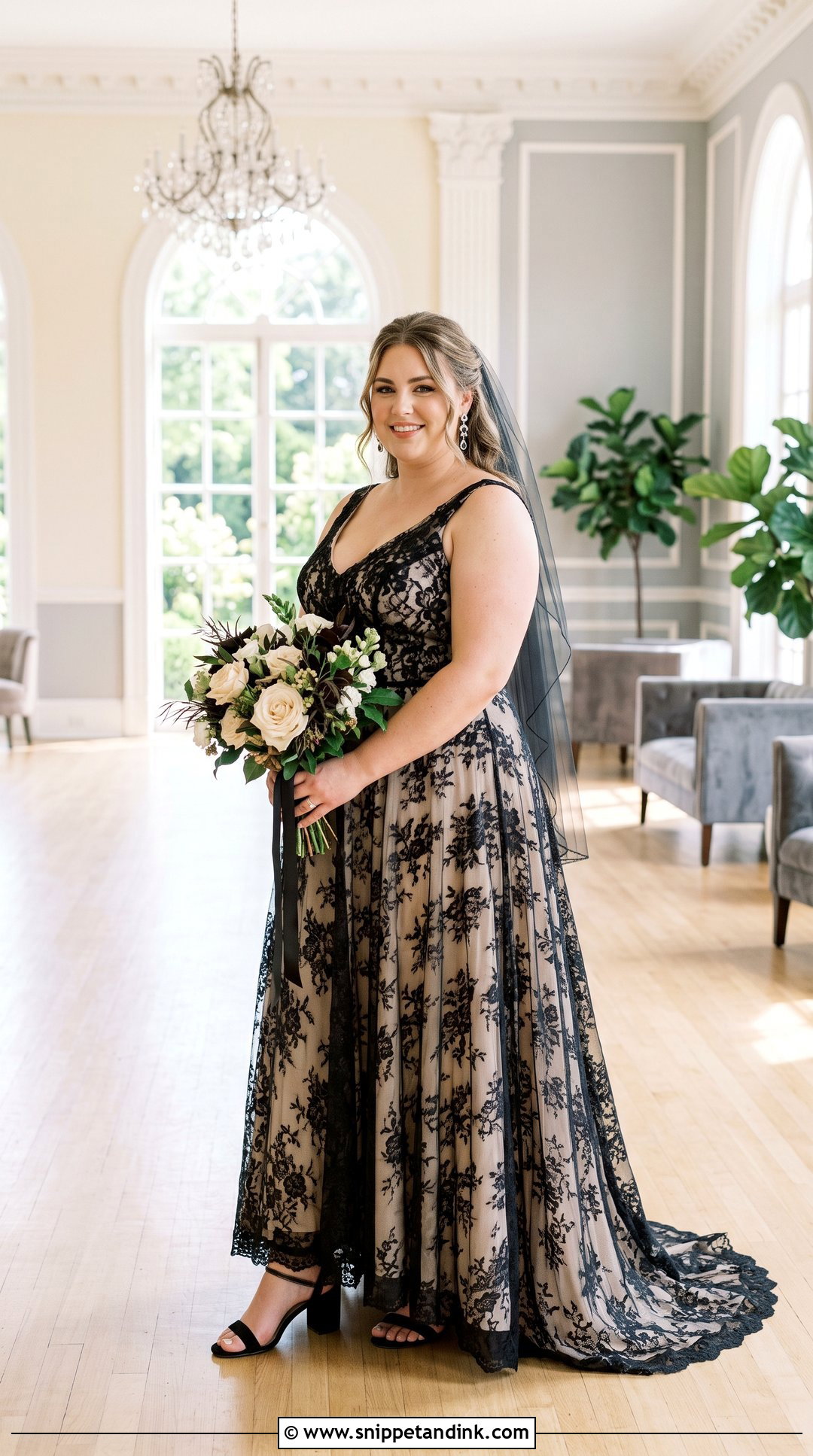 Plus Size Black Lace Empire Waist Wedding Dress - Snippet and Ink - 20 Wedding Dress with Black Lace Ideas