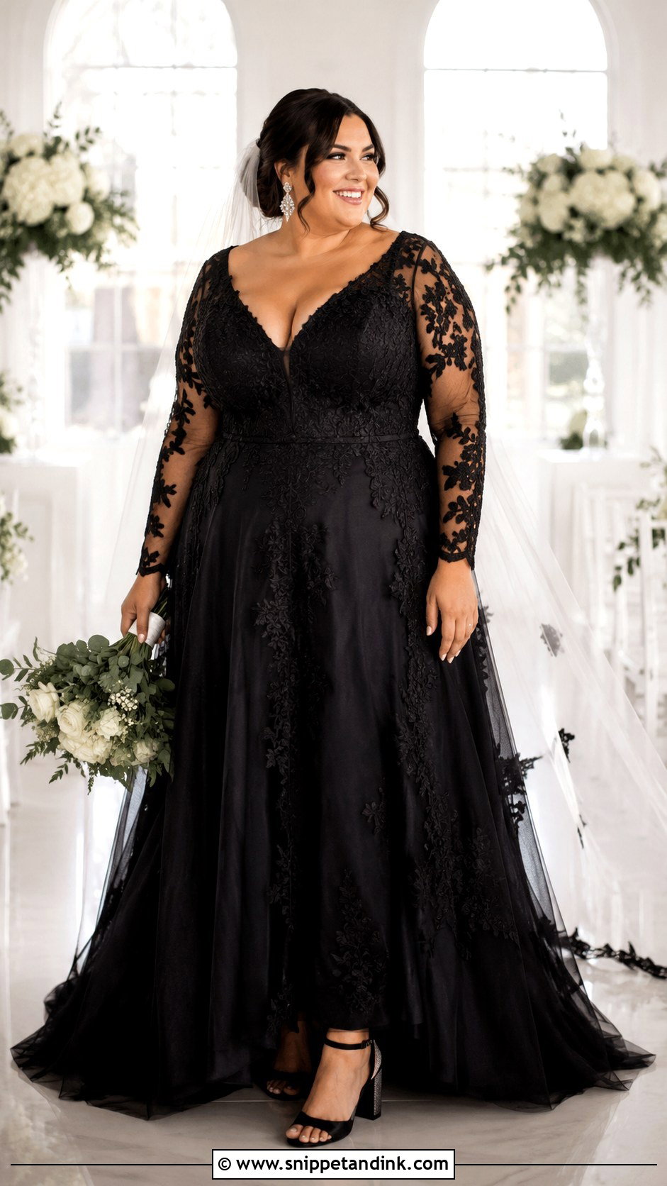 Plus Size Black Lace Wedding Dress With Sleeves - Snippet and Ink - 20 Black Lace Wedding Dress with Sleeves