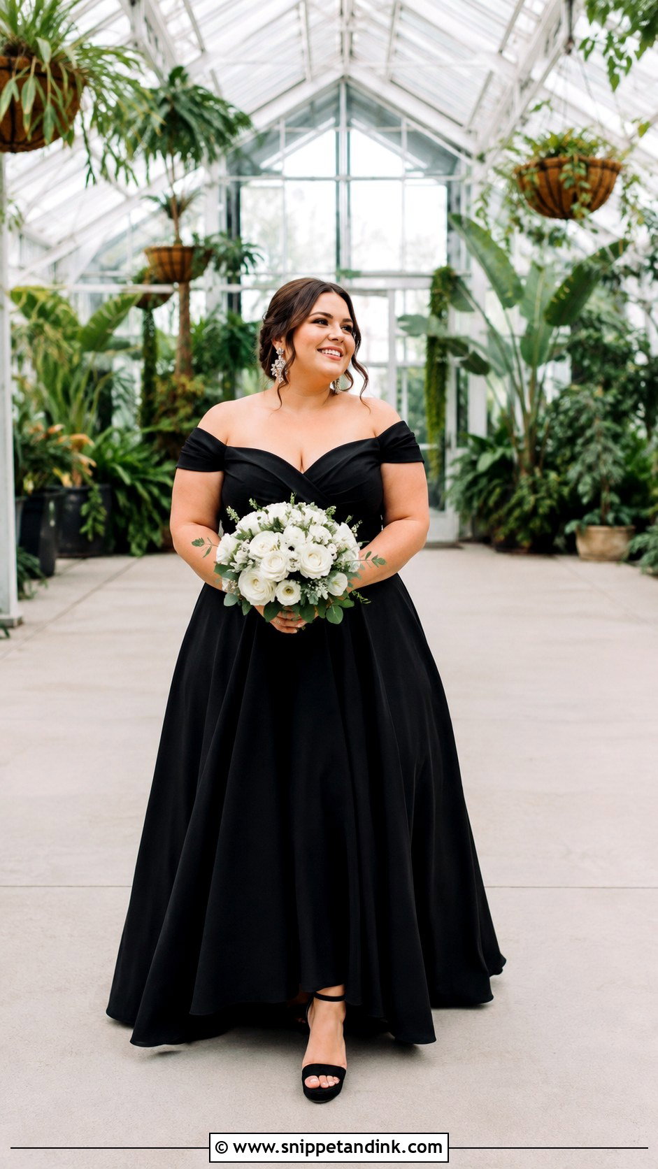 Plus Size Black Wedding Dress in a Greenhouse - Snippet and Ink - 20 Black Wedding Dress Photoshoot Ideas