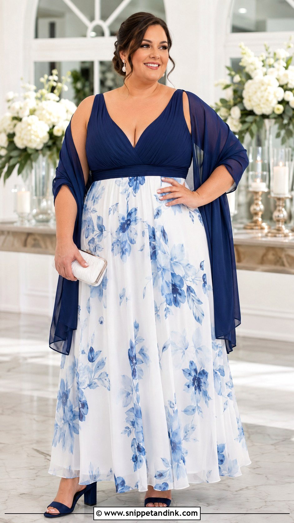 Plus Size Blue and White Empire Waist Gown - Snippet and Ink - 20 Blue and White Gown Ideas