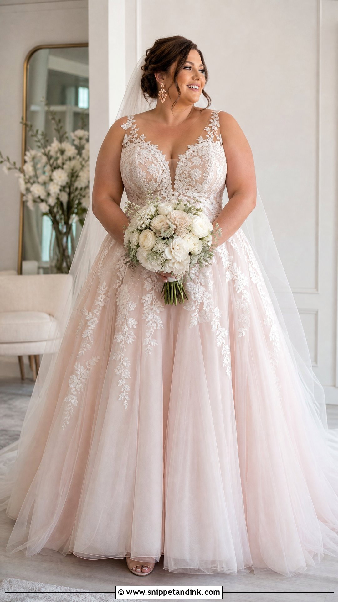 Plus Size Blush Ball Gown Wedding Dress - Snippet and Ink - 20 Plus Size Ball Gown Wedding Dresses