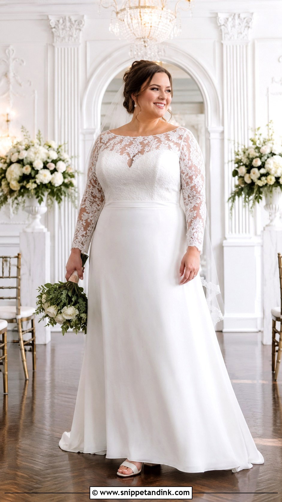 Plus Size Boat Neck Wedding Dress With Lace Sleeves - Snippet and Ink - 20 Boat Neck Wedding Dress with Sleeves