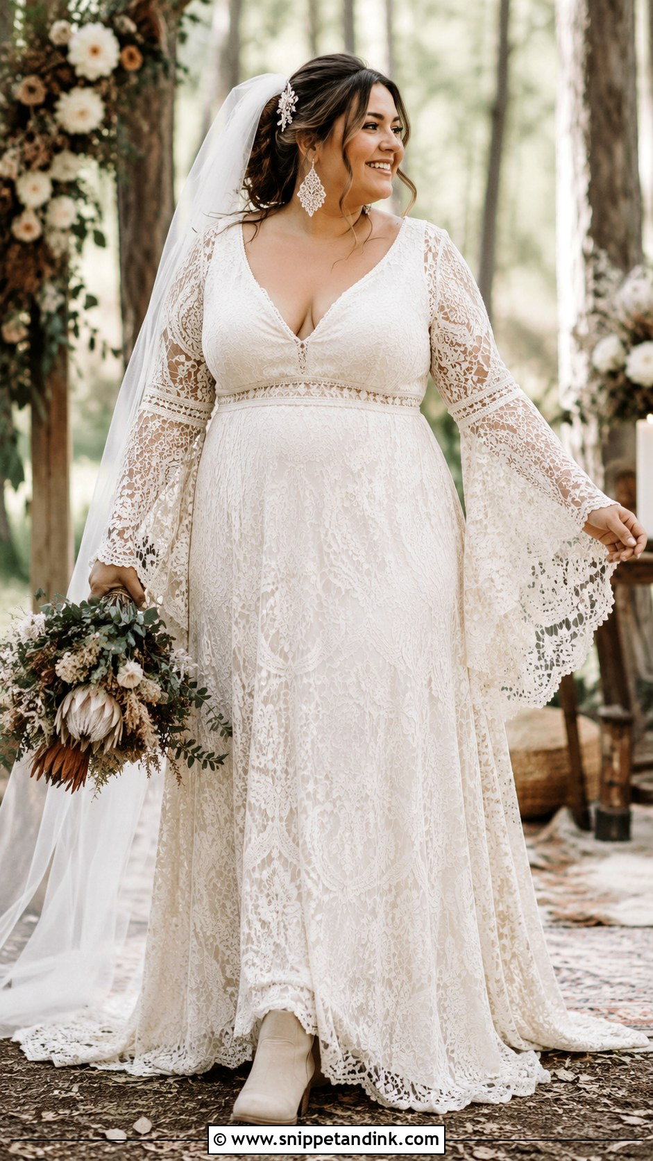 Plus Size Boho Bell Sleeve Wedding Dress - Snippet and Ink - 20 Large Wedding Dress Ideas