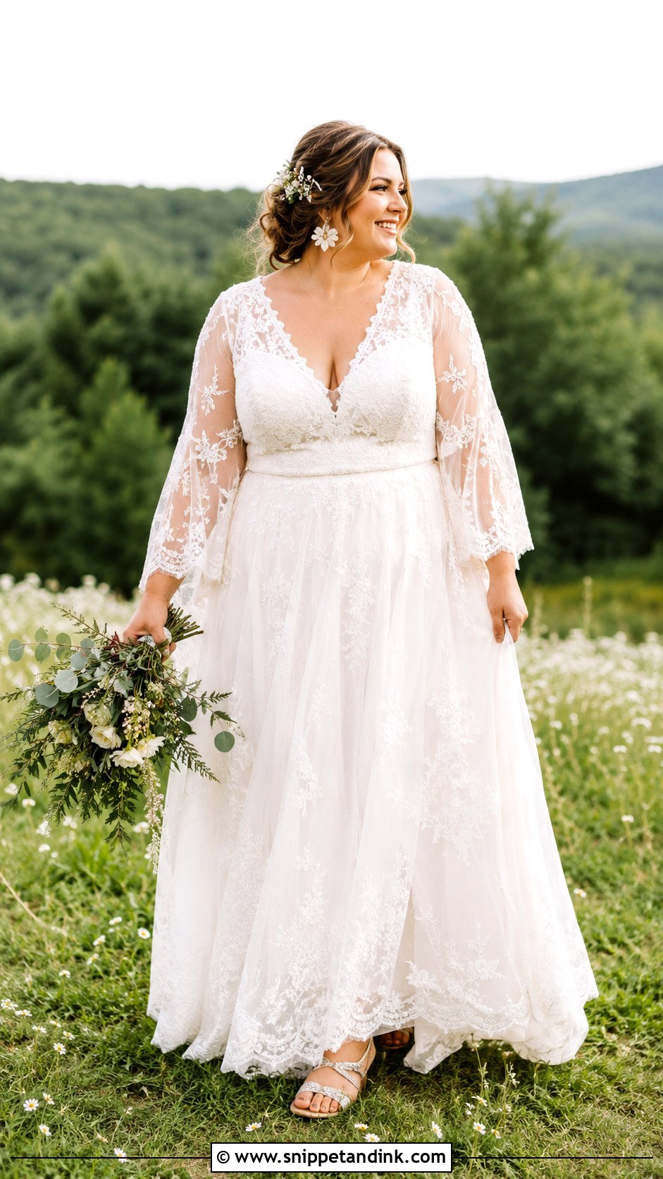 Plus Size Boho Bell Sleeve Wedding Dress - Snippet and Ink - 20 Fat Wedding Dress Ideas