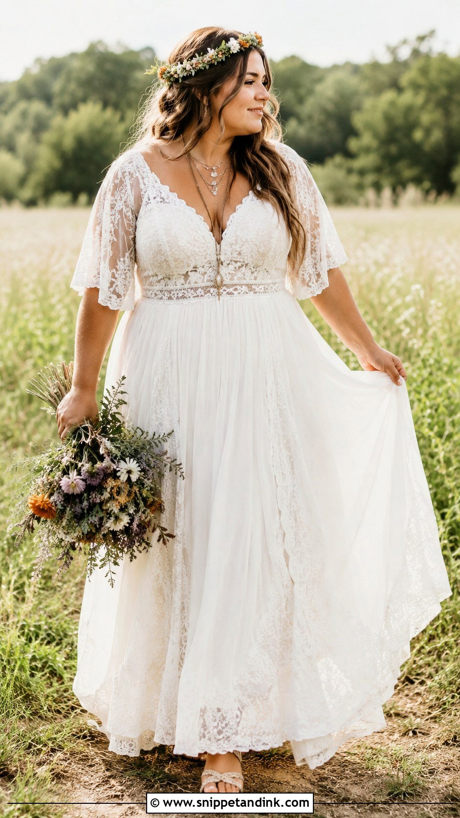 Plus Size Boho Wedding Dress With Flower Crown - Snippet and Ink - 25 Unique Plus Size Wedding Dresses