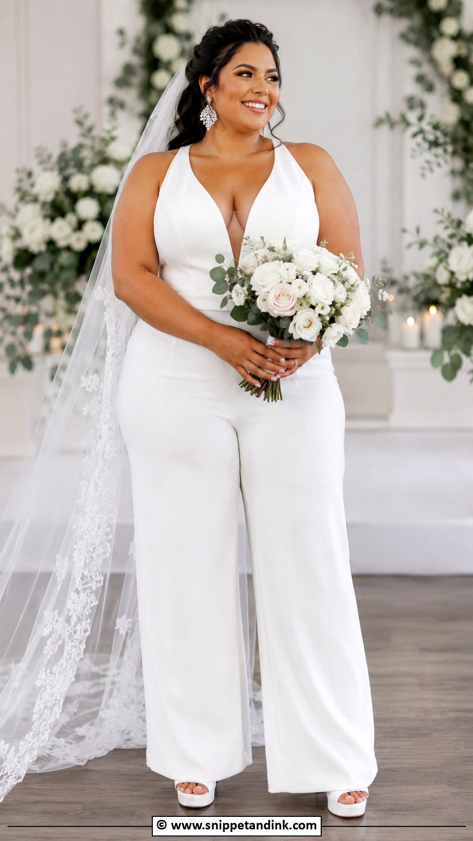 Plus Size Bridal Jumpsuit With Wide Leg Pants - Snippet and Ink - 30 Bridal Jumpsuit Ideas