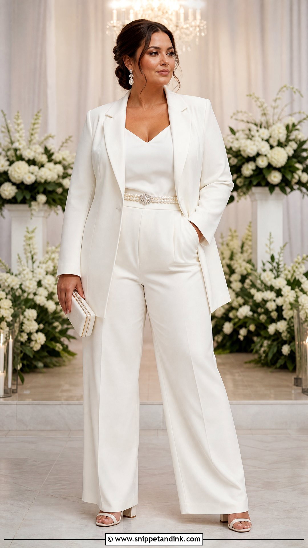 Plus Size Bridal Pantsuit With Belt - Snippet and Ink - 20 Wedding Dress with Pants Ideas