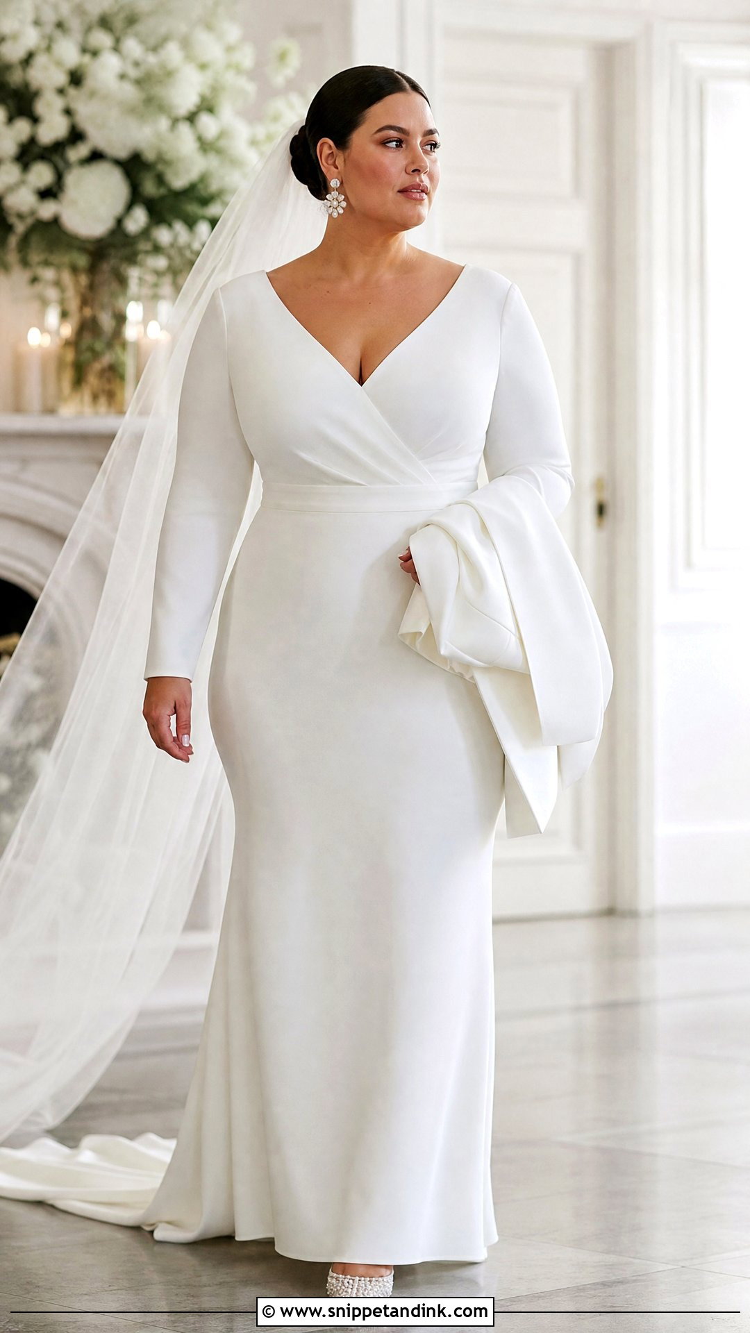 Plus Size Bride Long Sleeve Crepe Gown - Snippet and Ink - 20 Bride Plus Size Ideas